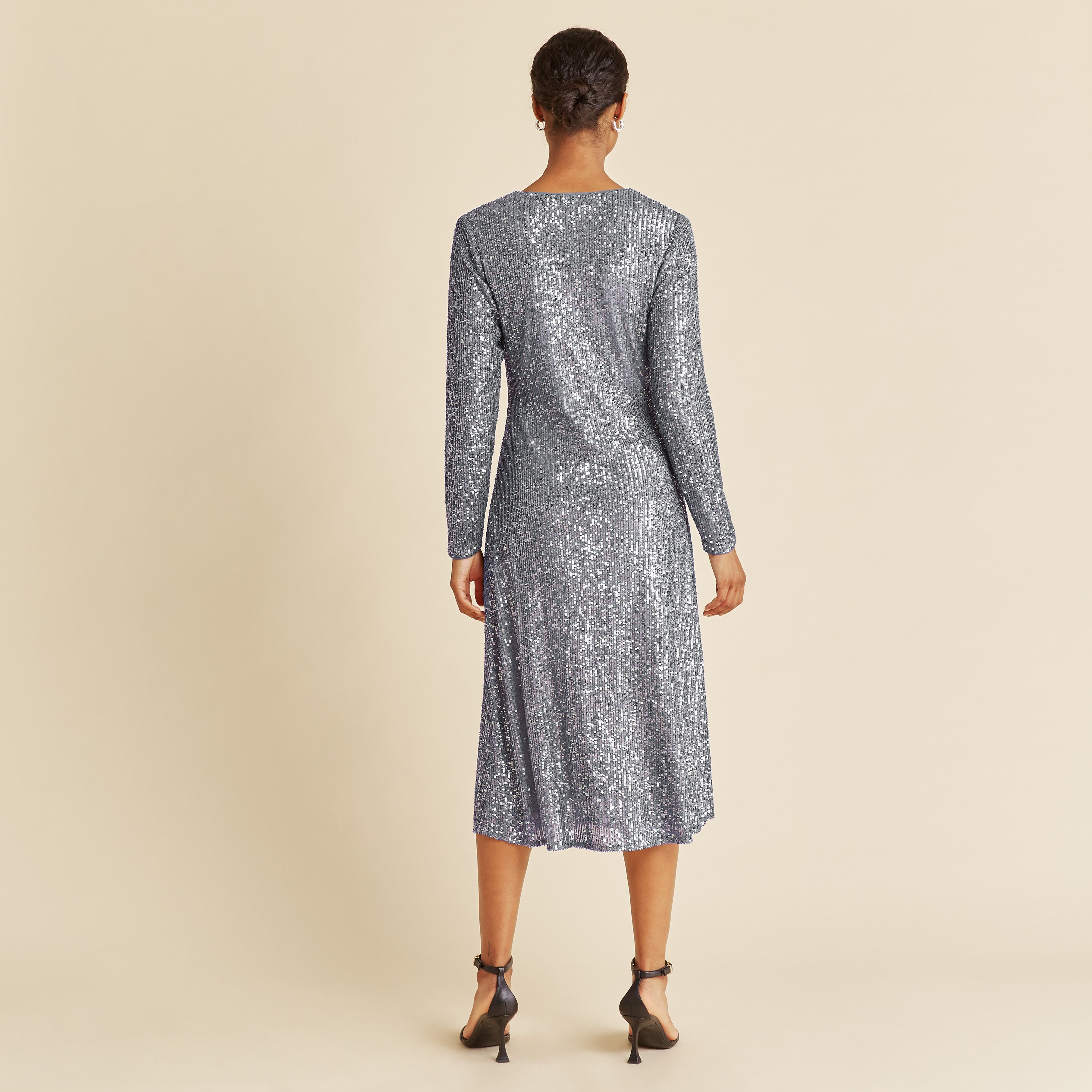 Silver Sequin Midi Dress