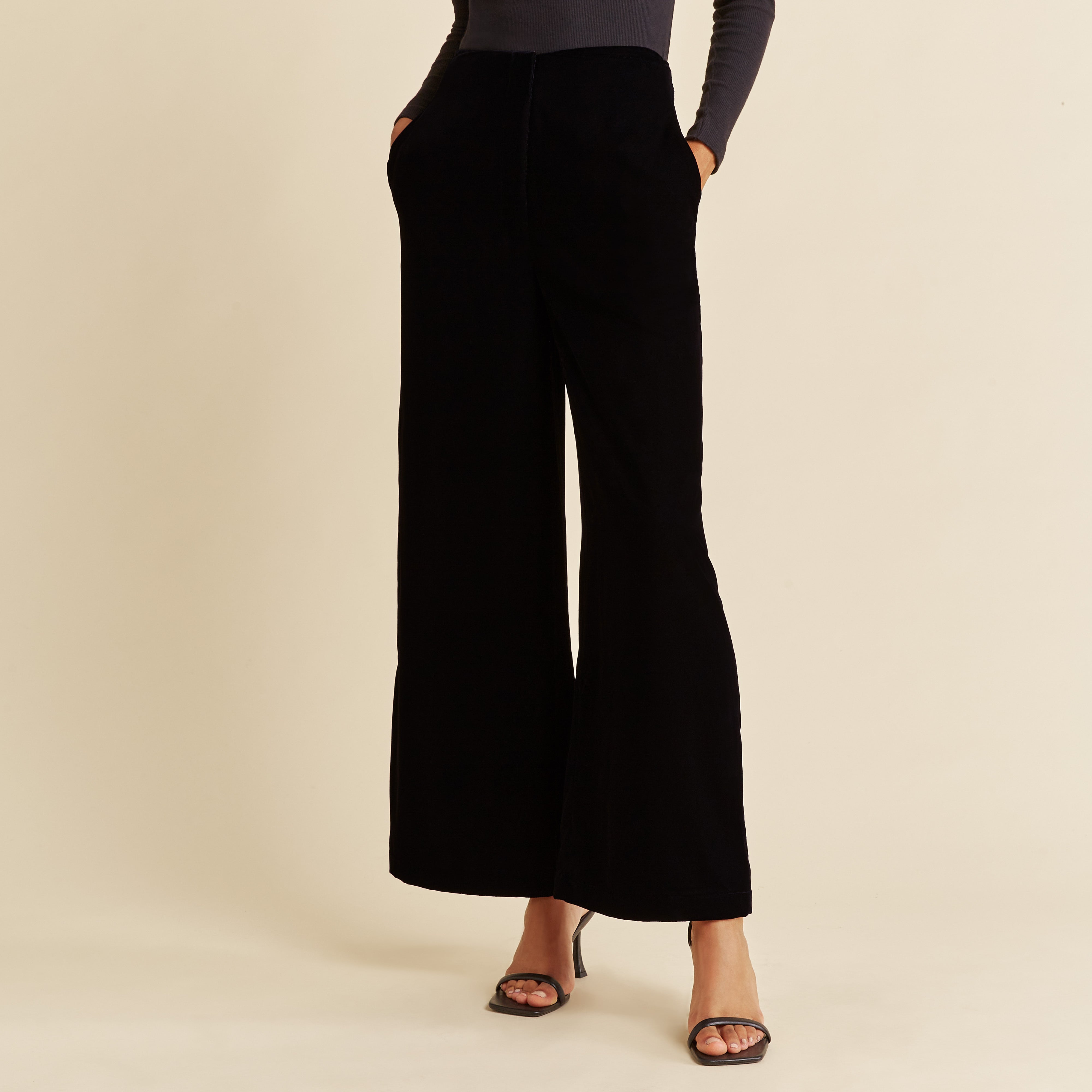 Black Velvet Wide Leg Trousers