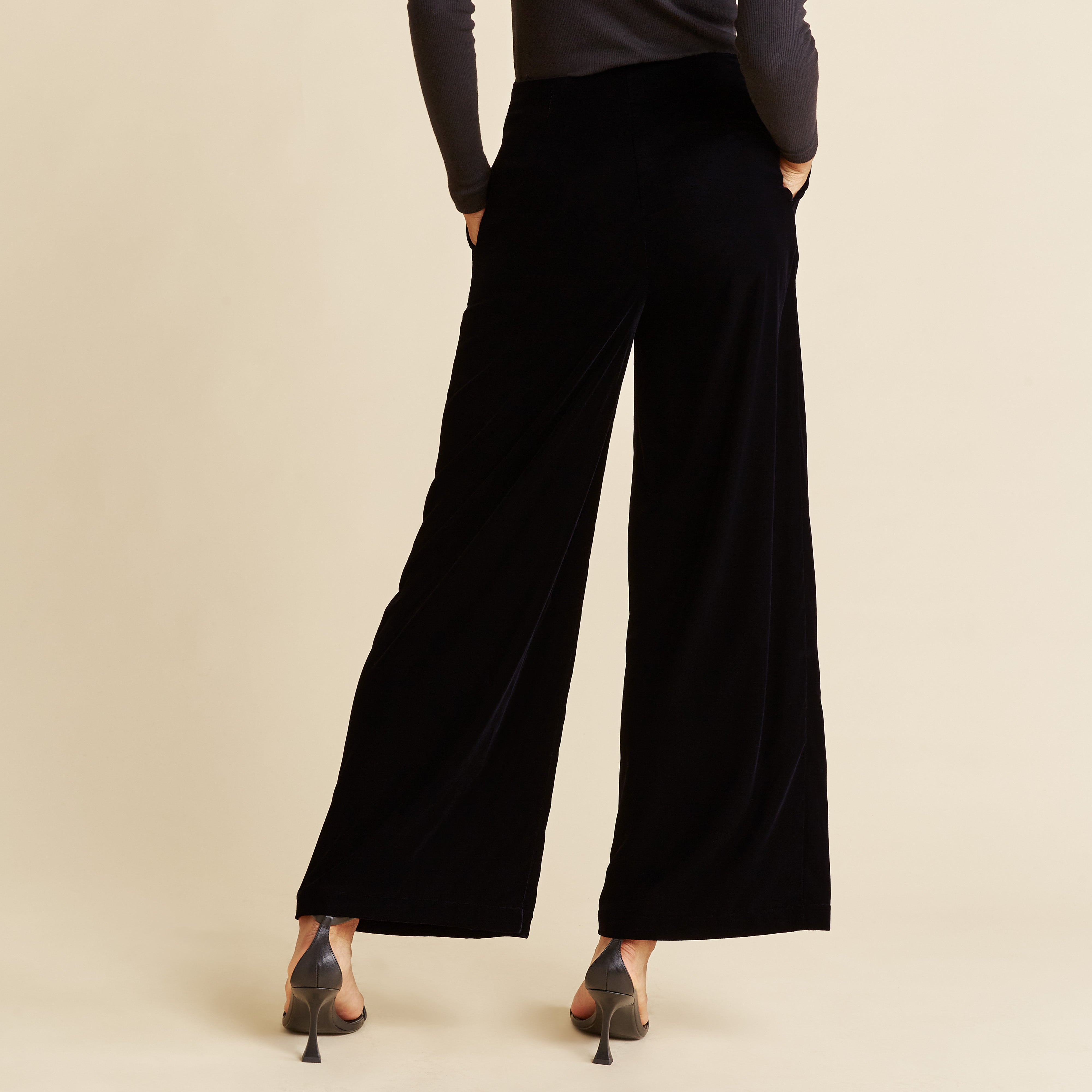 Black Velvet Wide Leg Trousers