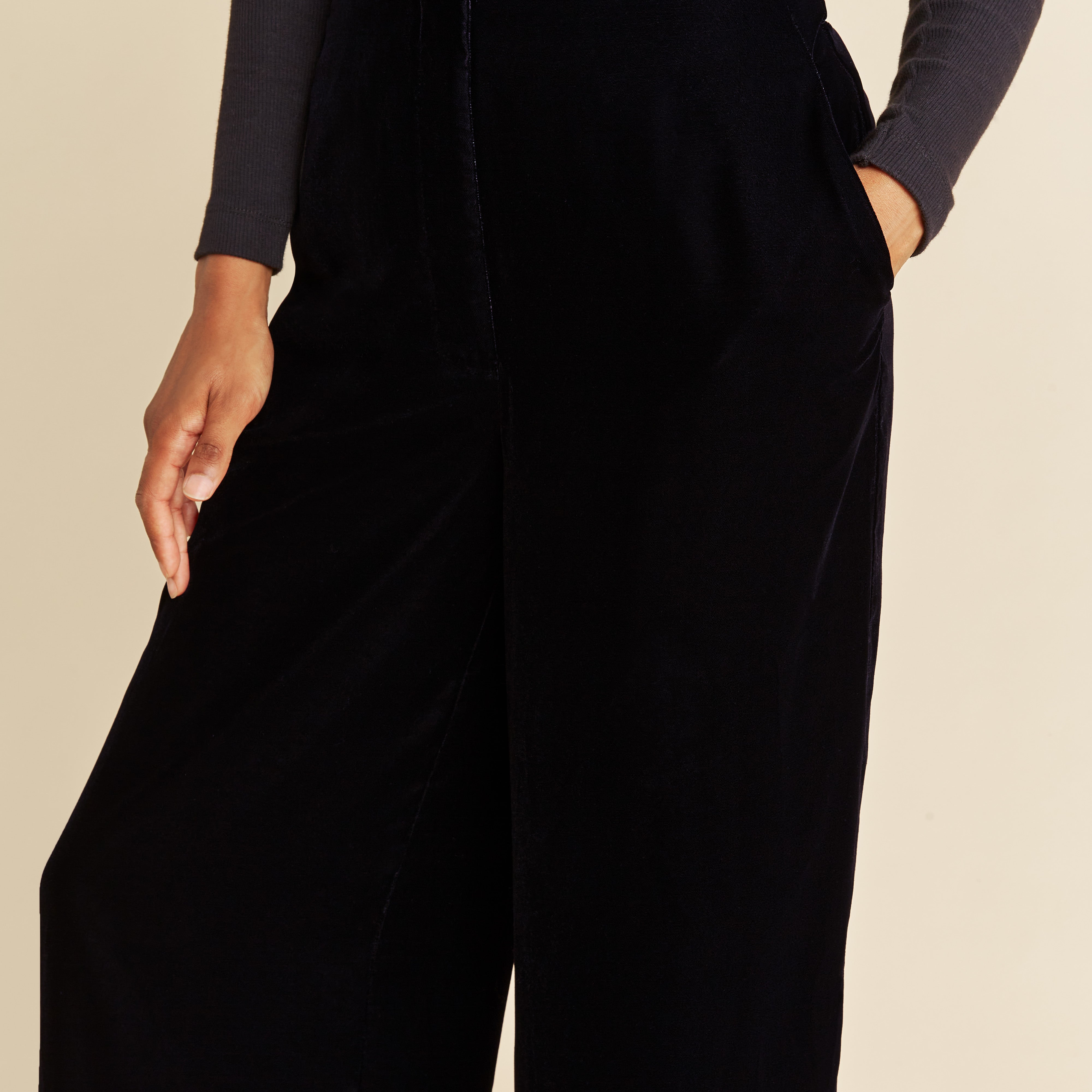 Black Velvet Wide Leg Trousers