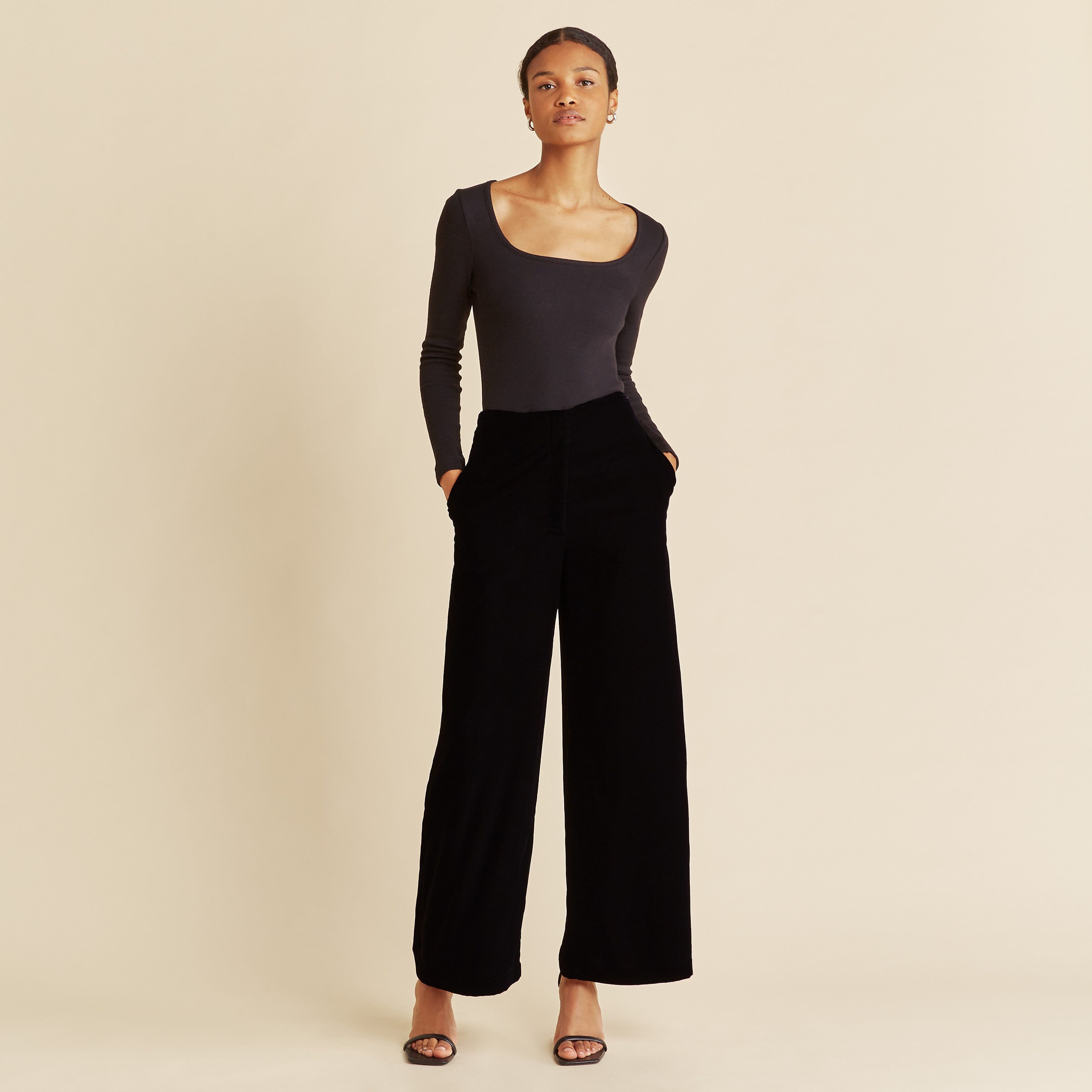 Black Velvet Wide Leg Trousers