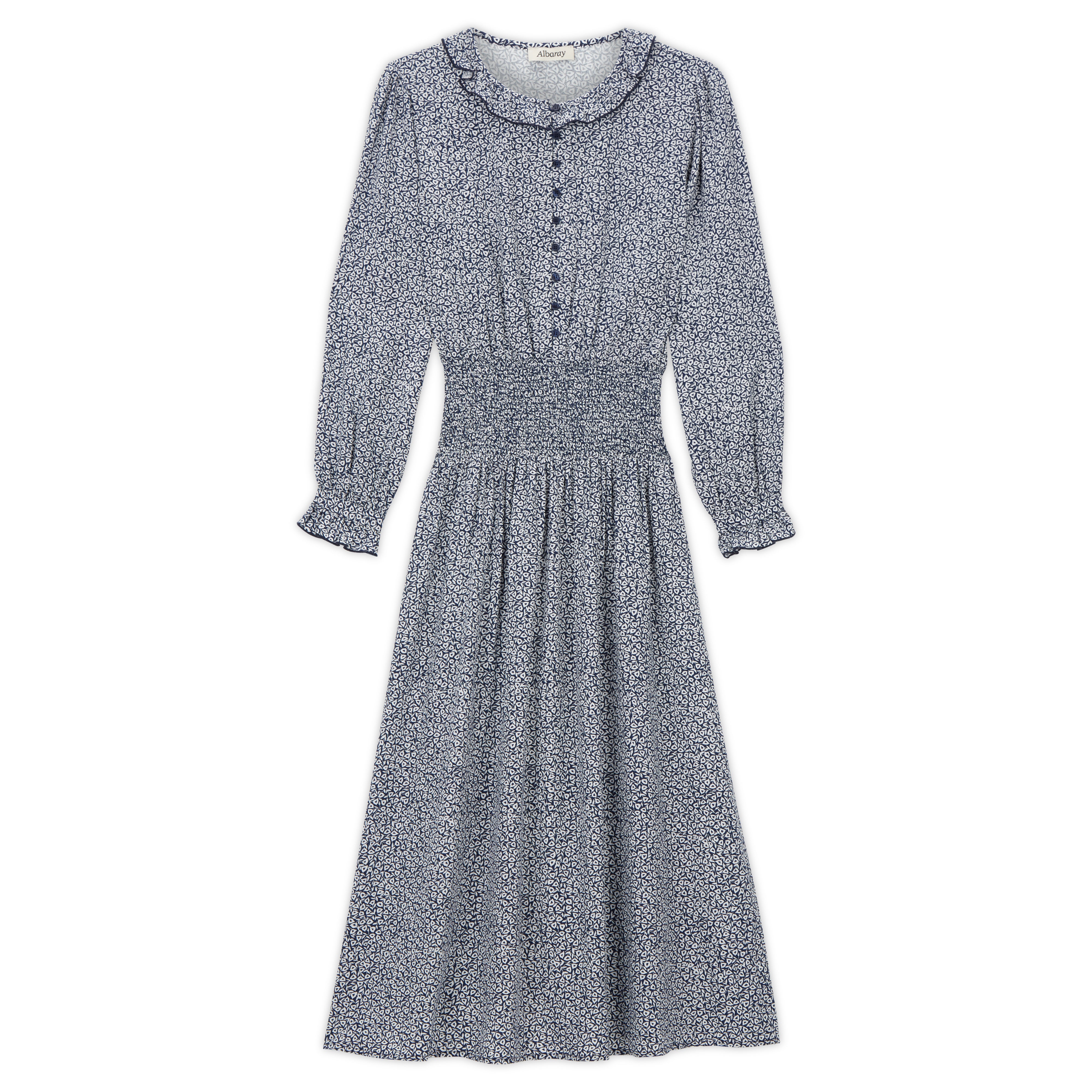 Linear Floral Ruffle Neck Dress