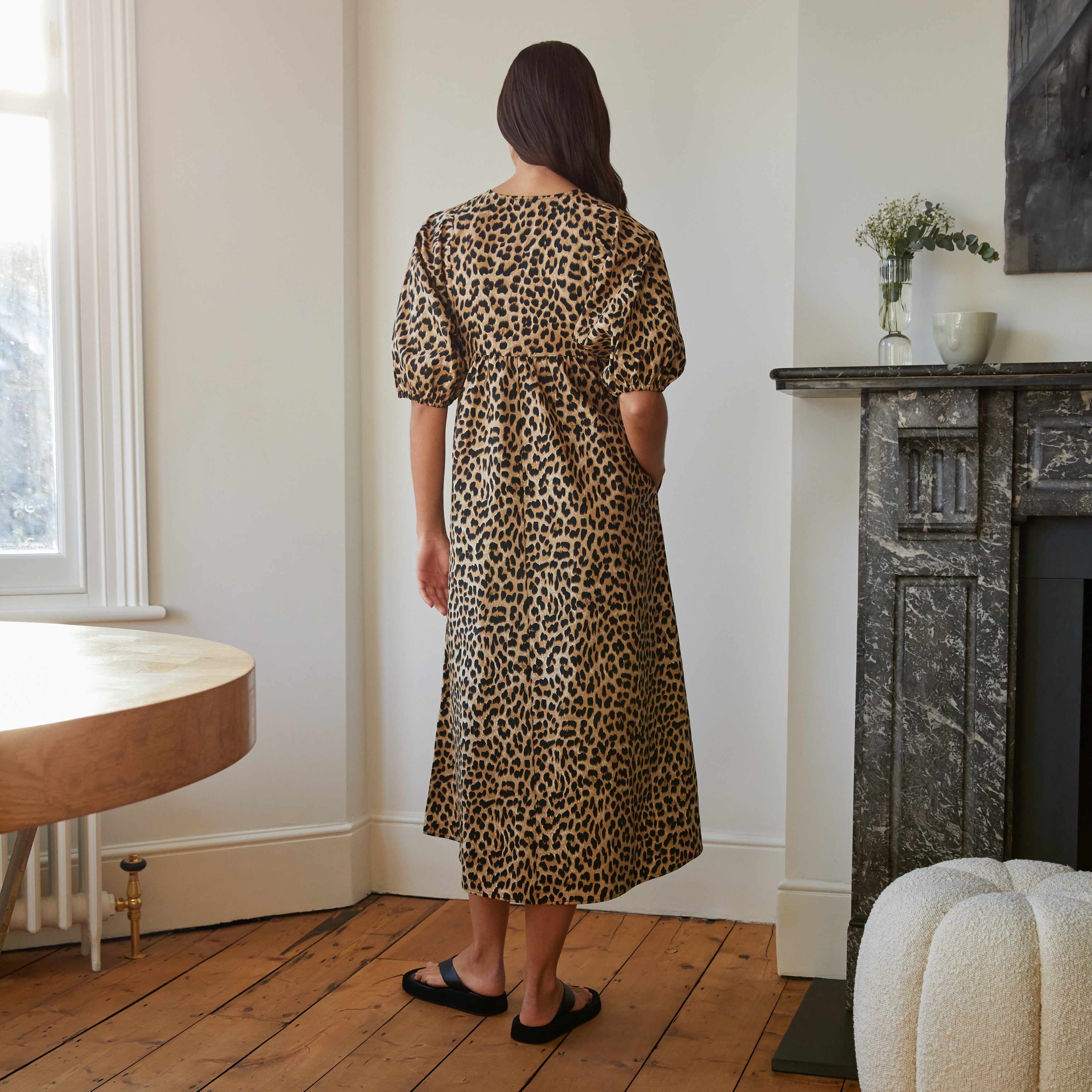 Organic Cotton Animal V Neck Midi Dress