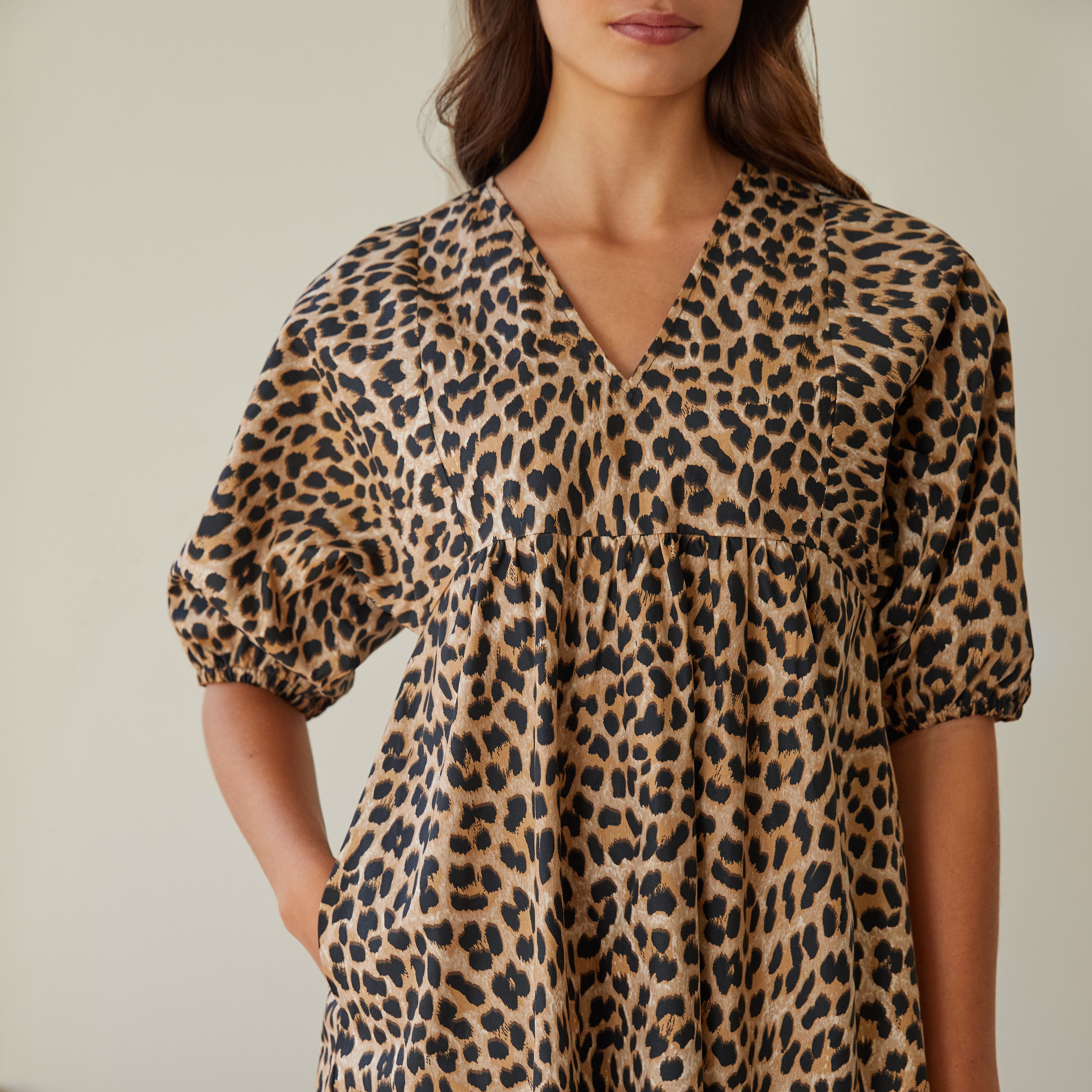 Organic Cotton Animal V Neck Midi Dress