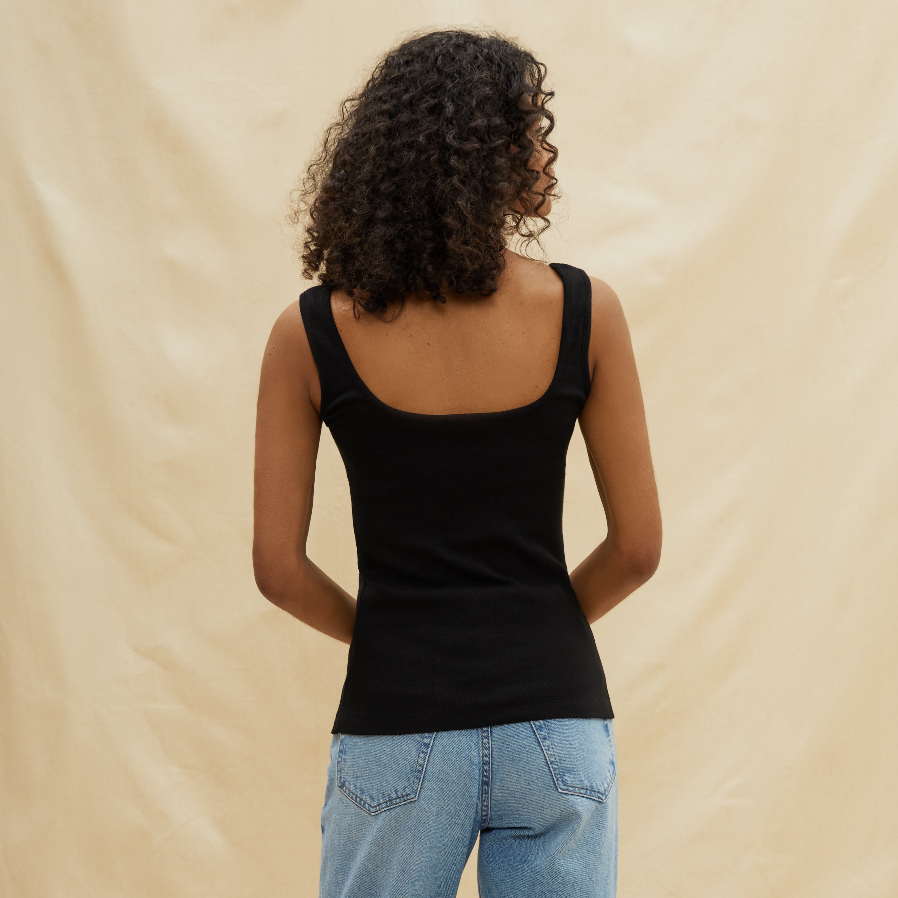 Black Square Neck Rib Vest