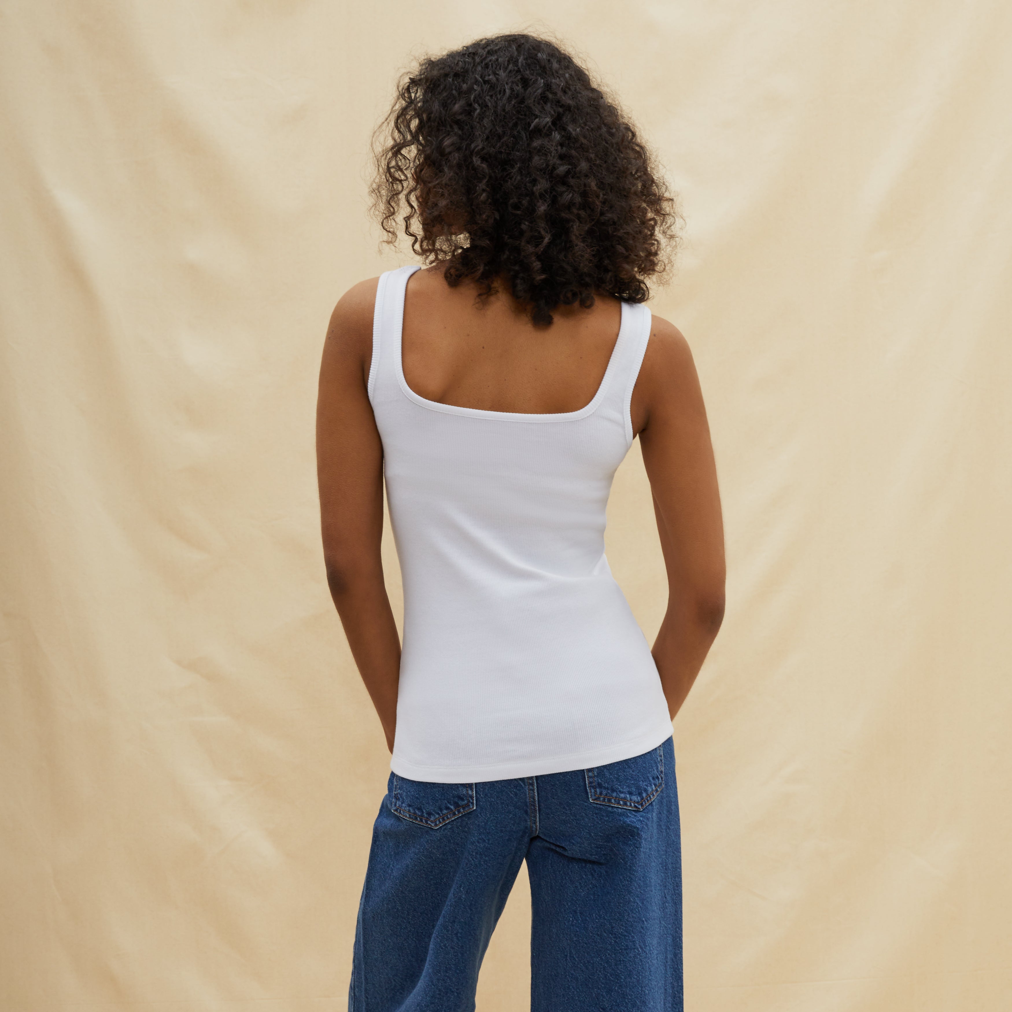 White Square Neck Rib Vest