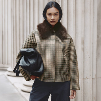Check Fur Collar Jacket