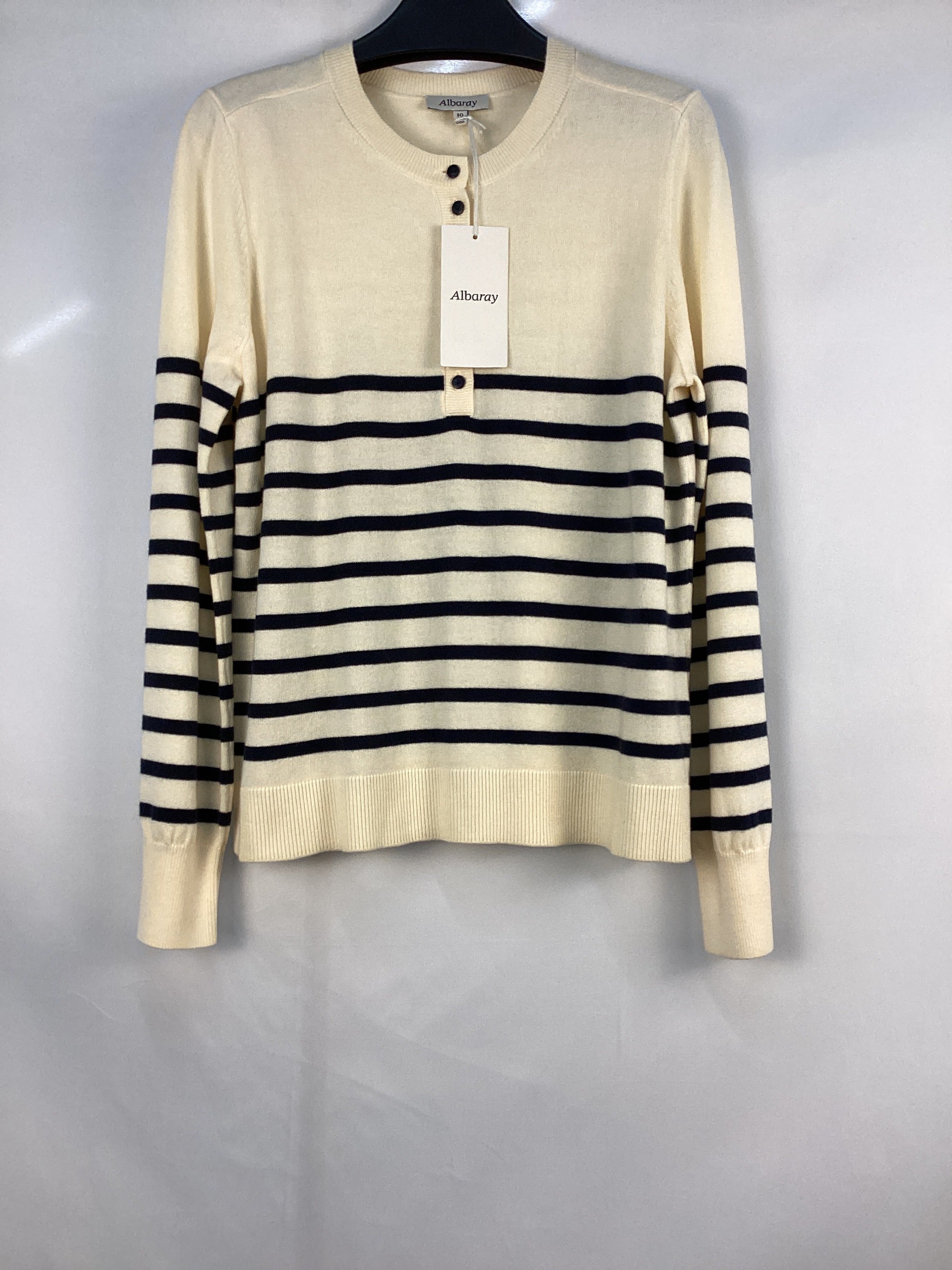Re-Loved  Stripe Button Crew Neck Jumper - Size 10