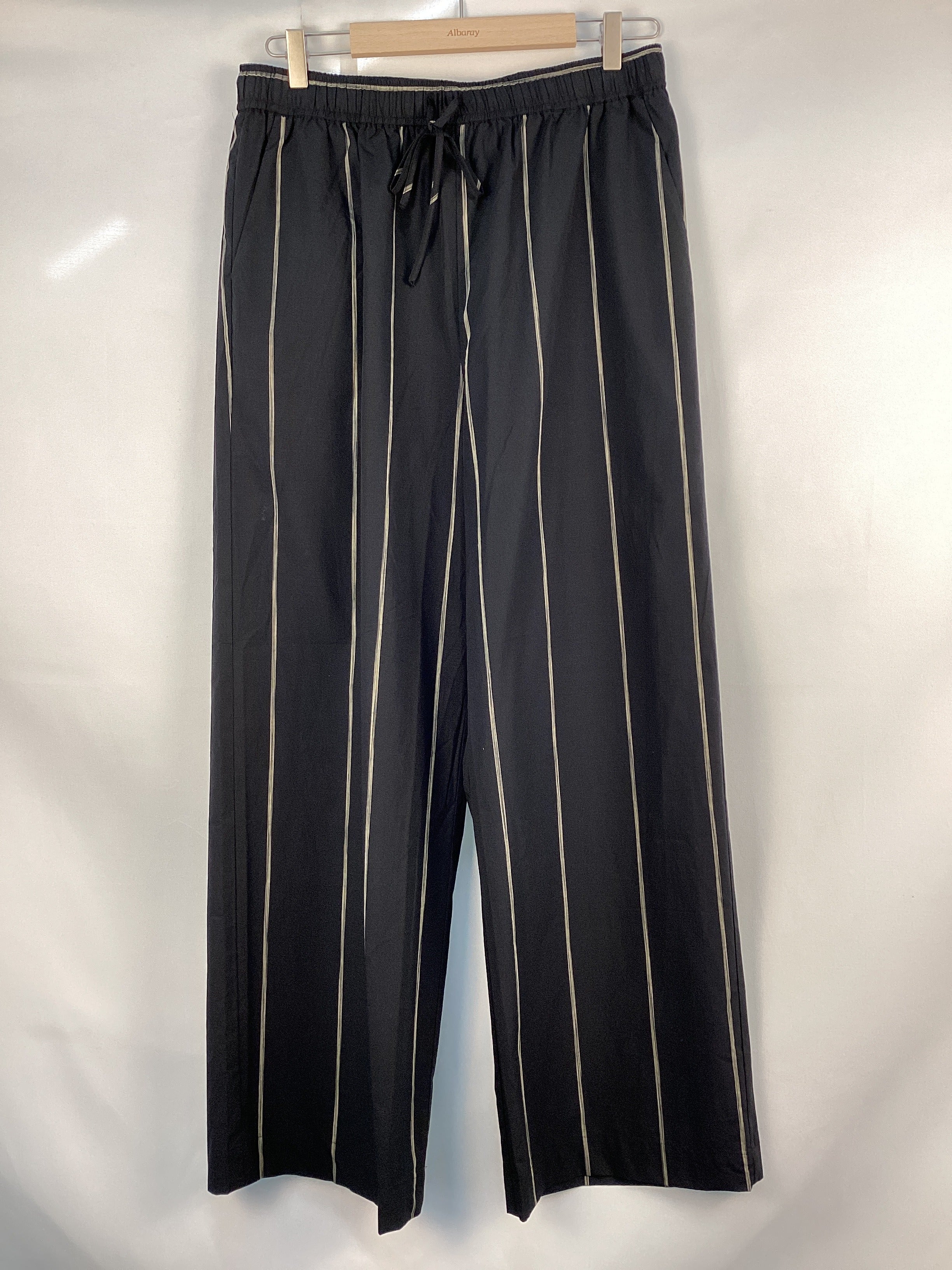 Re-Loved  Black Cotton Stripe Trouser - Size 14