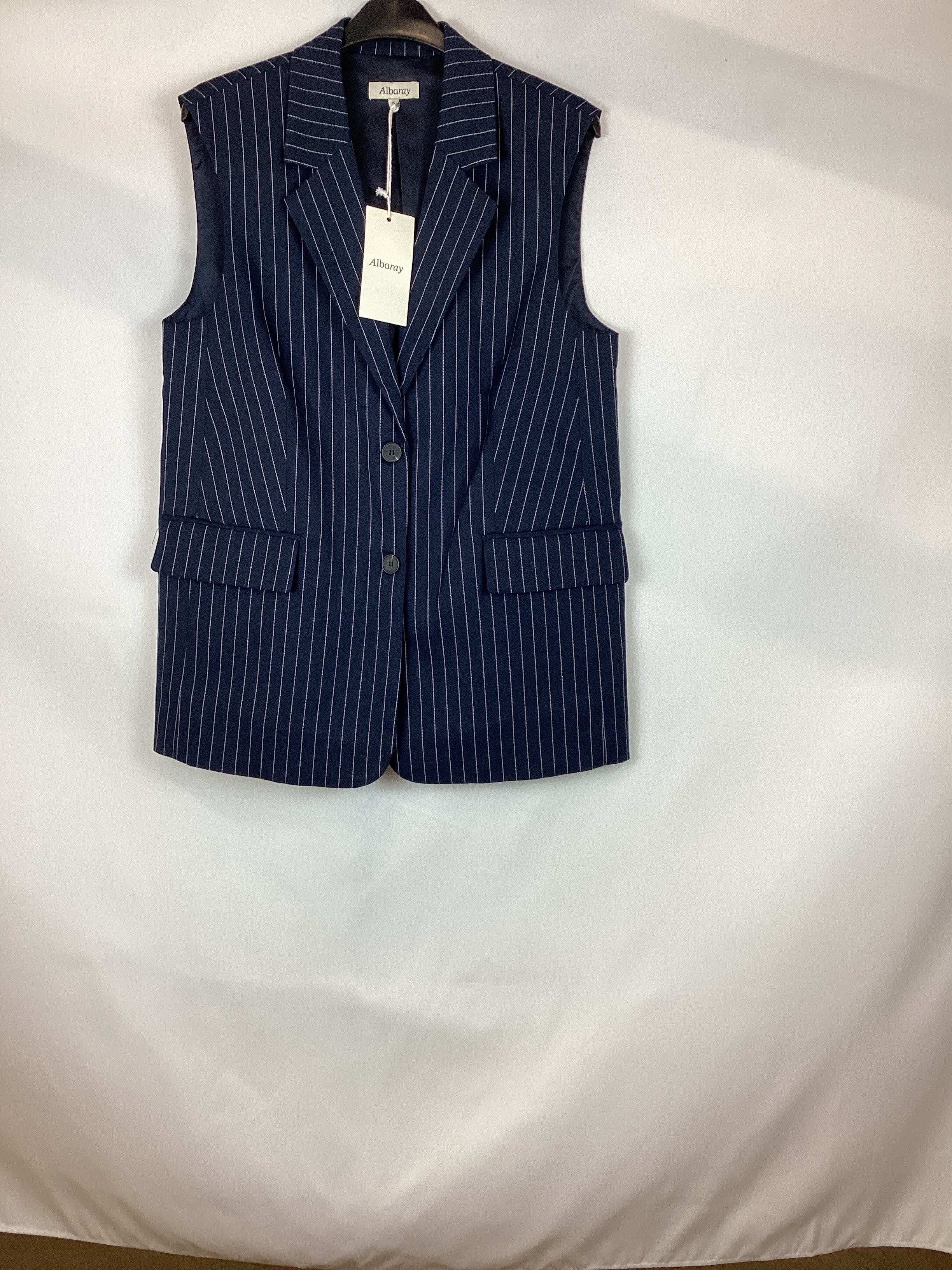 Re-Loved Navy Pinstripe Sleeveless Jacket - Size 8
