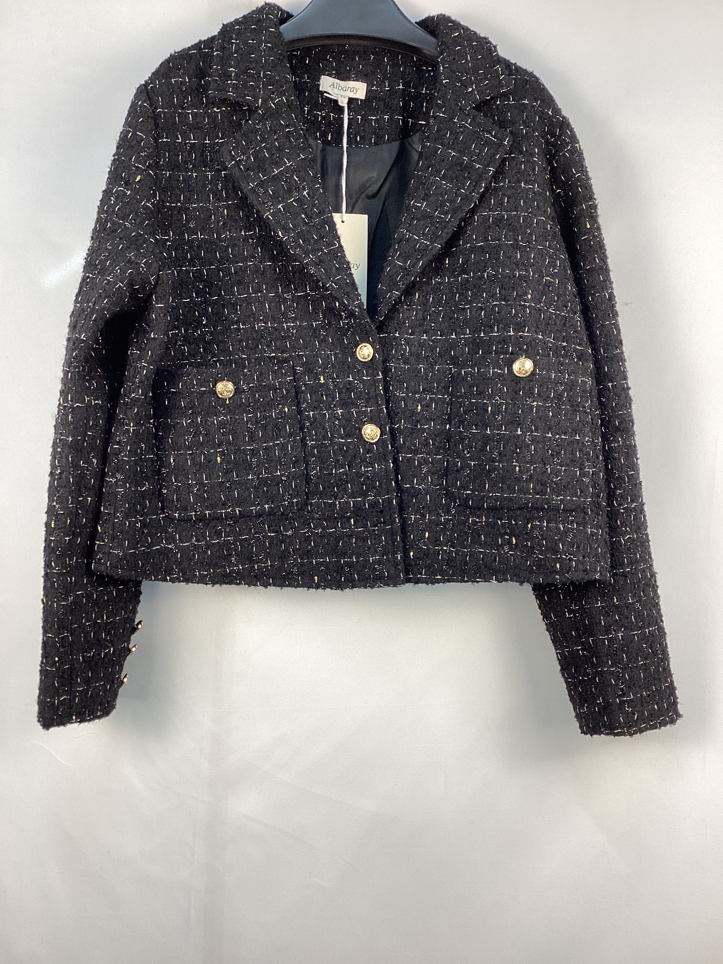 Re-Loved Black and Gold Tweed Jacket - Size 14