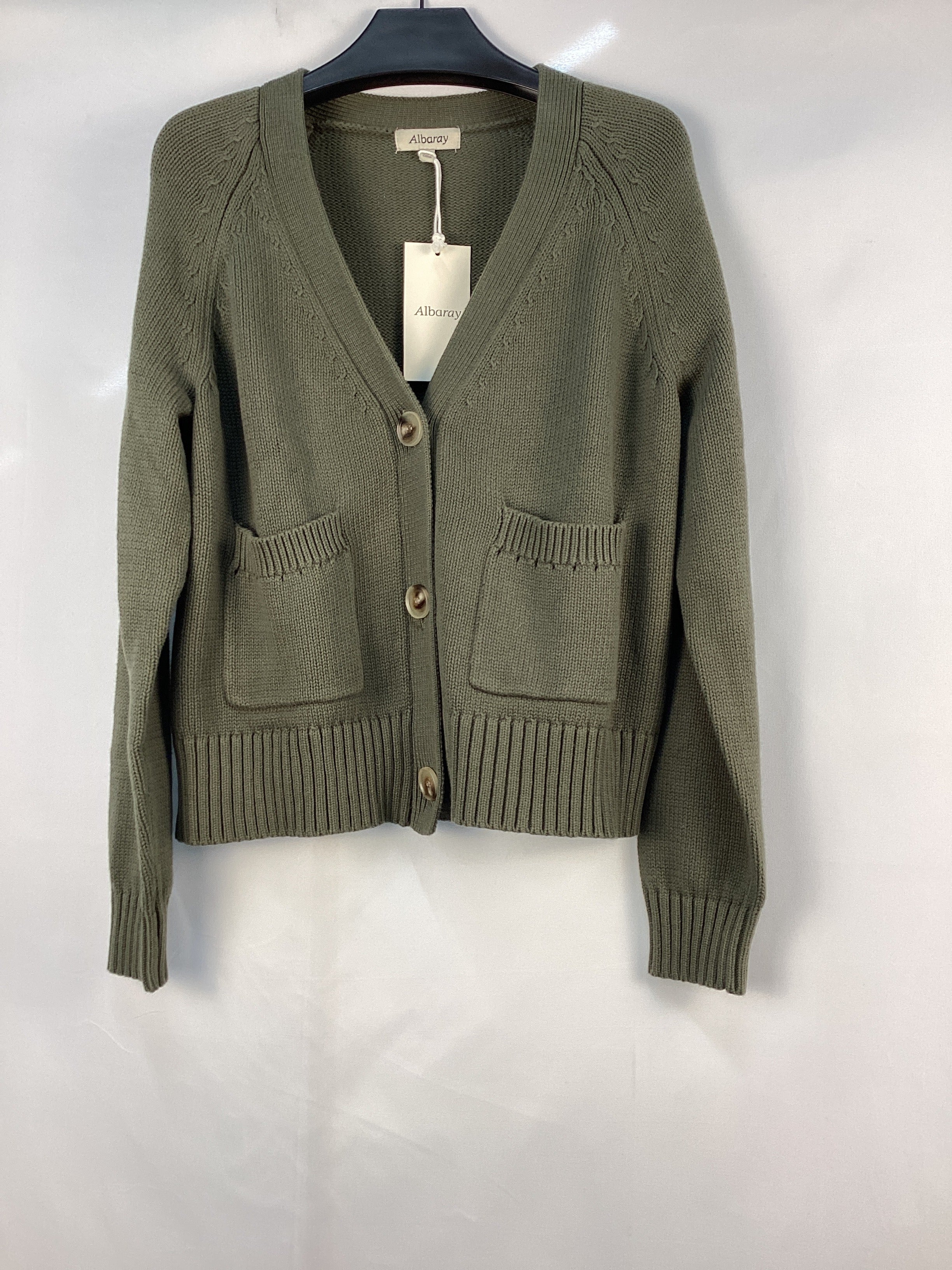 Re-Loved  Olive Relaxed Cotton Cardigan - Size 8