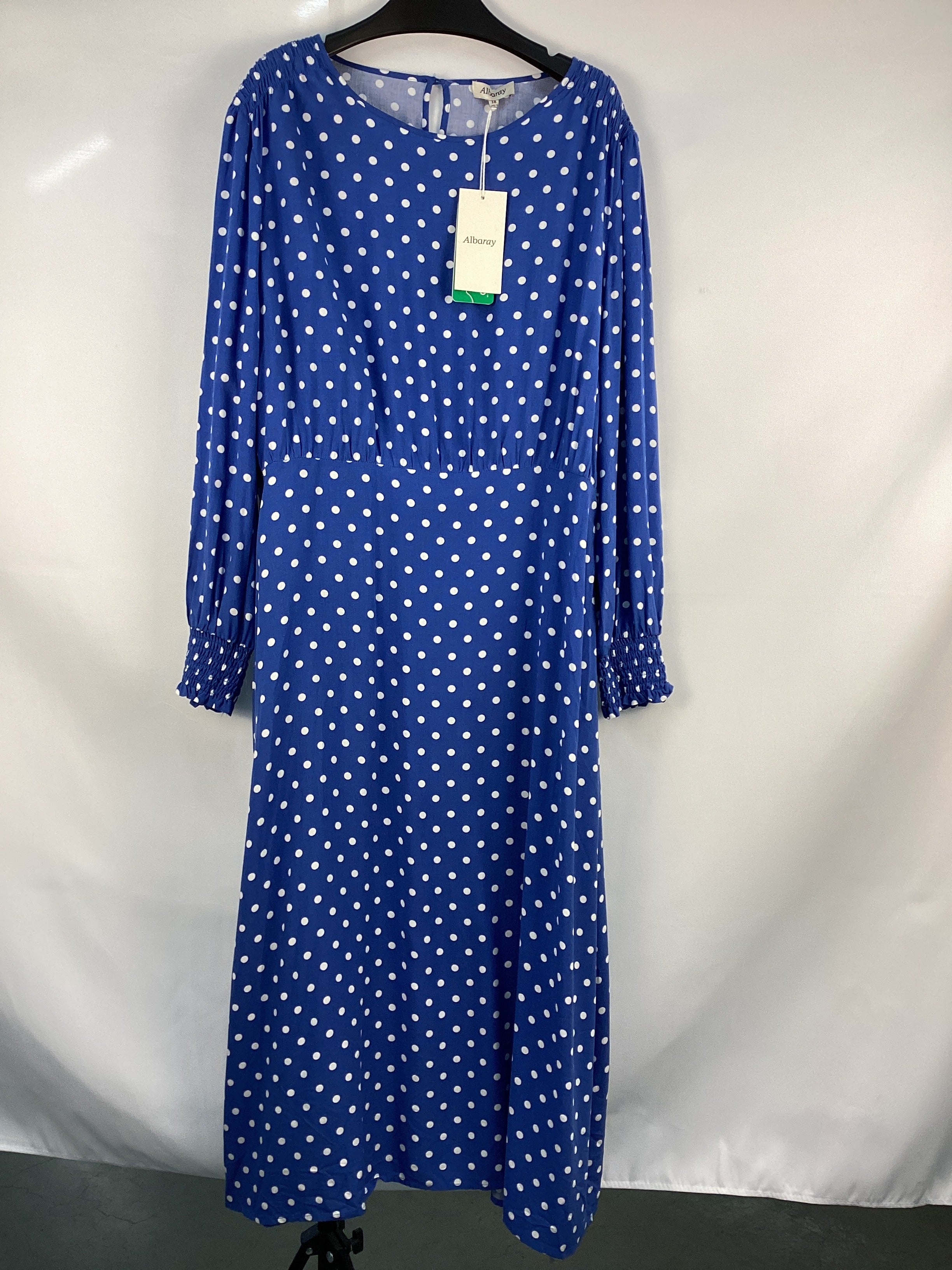 Re-Loved Blue Spot Midi Dress - Size 18
