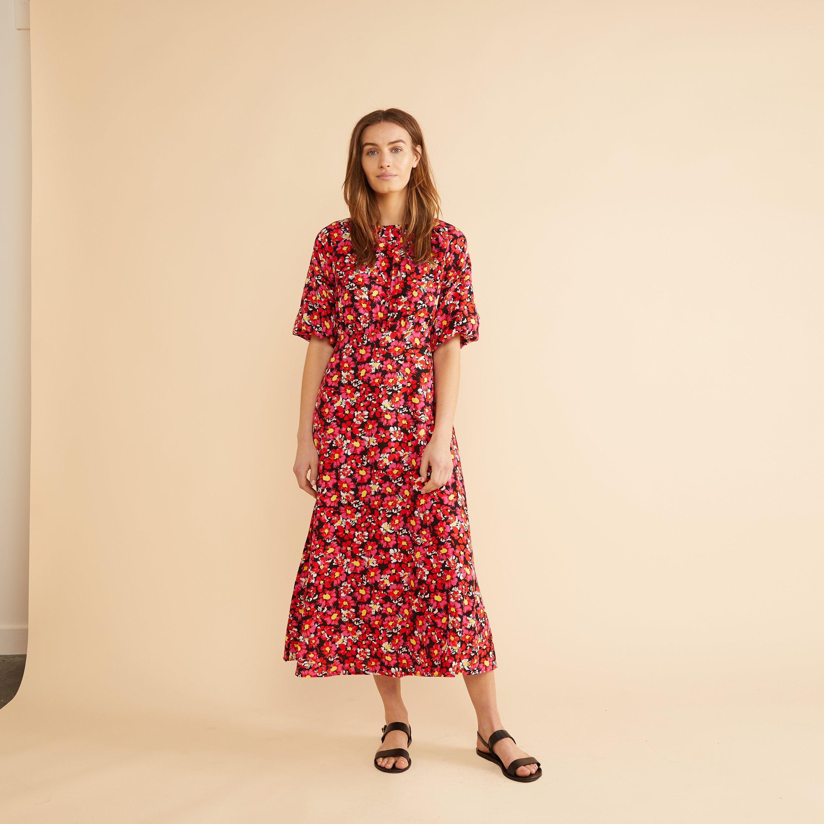 Re-Loved Bold Carnation Print Midi Dress - Size 16