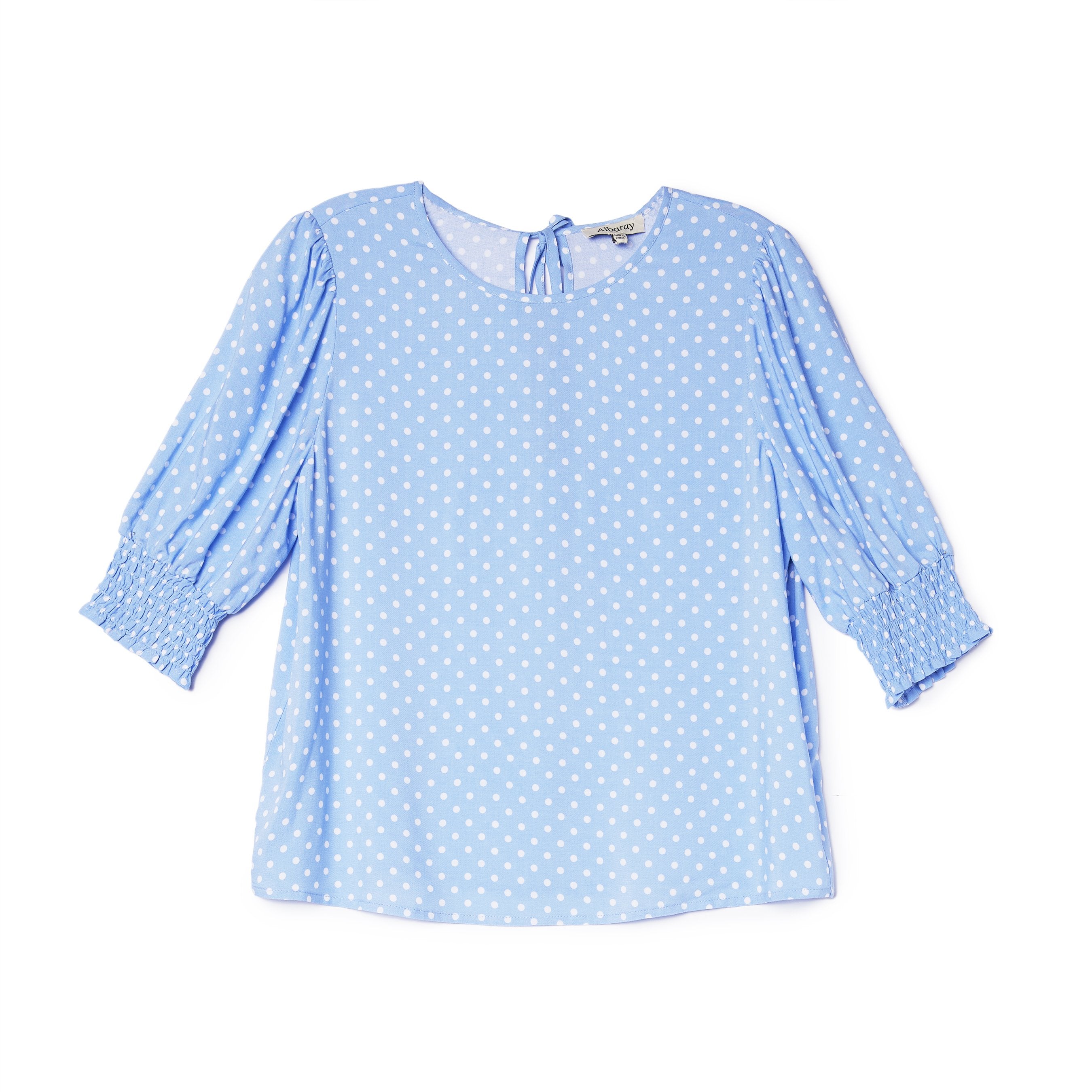 Re-Loved Blue Spot Print Puff Sleeve Top Size 10