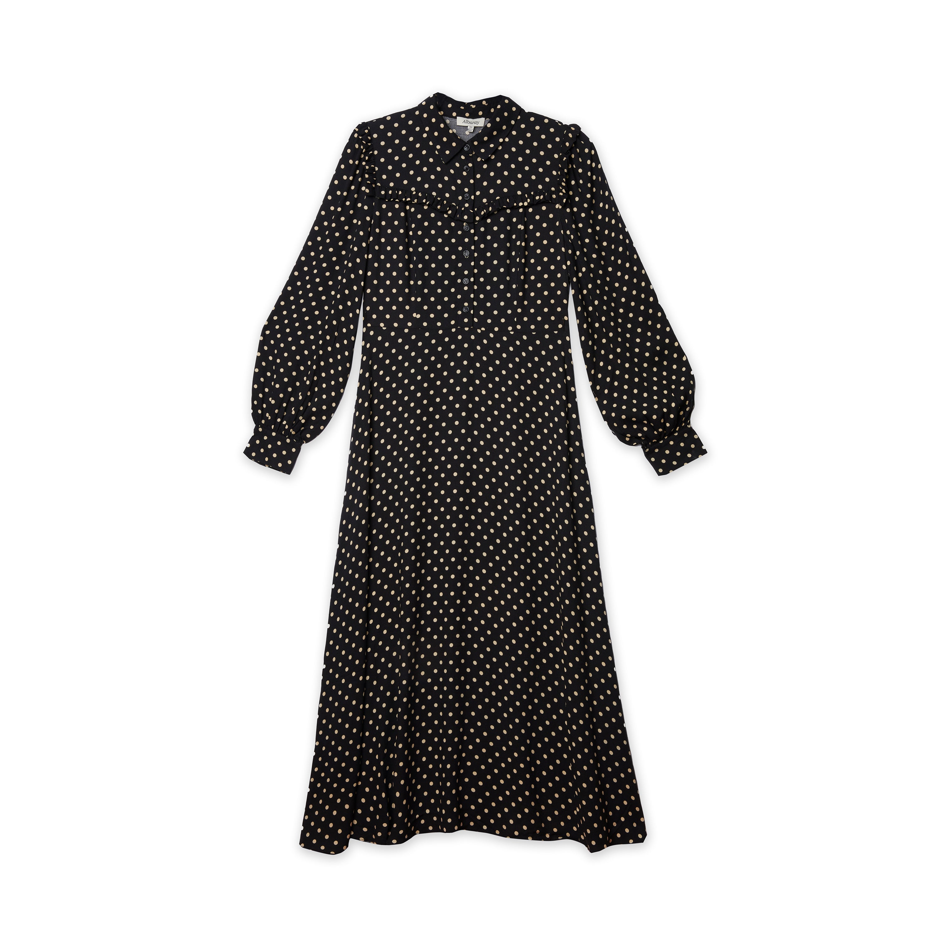 Re-Loved Black & White Spot Frill Midi Dress Size 10