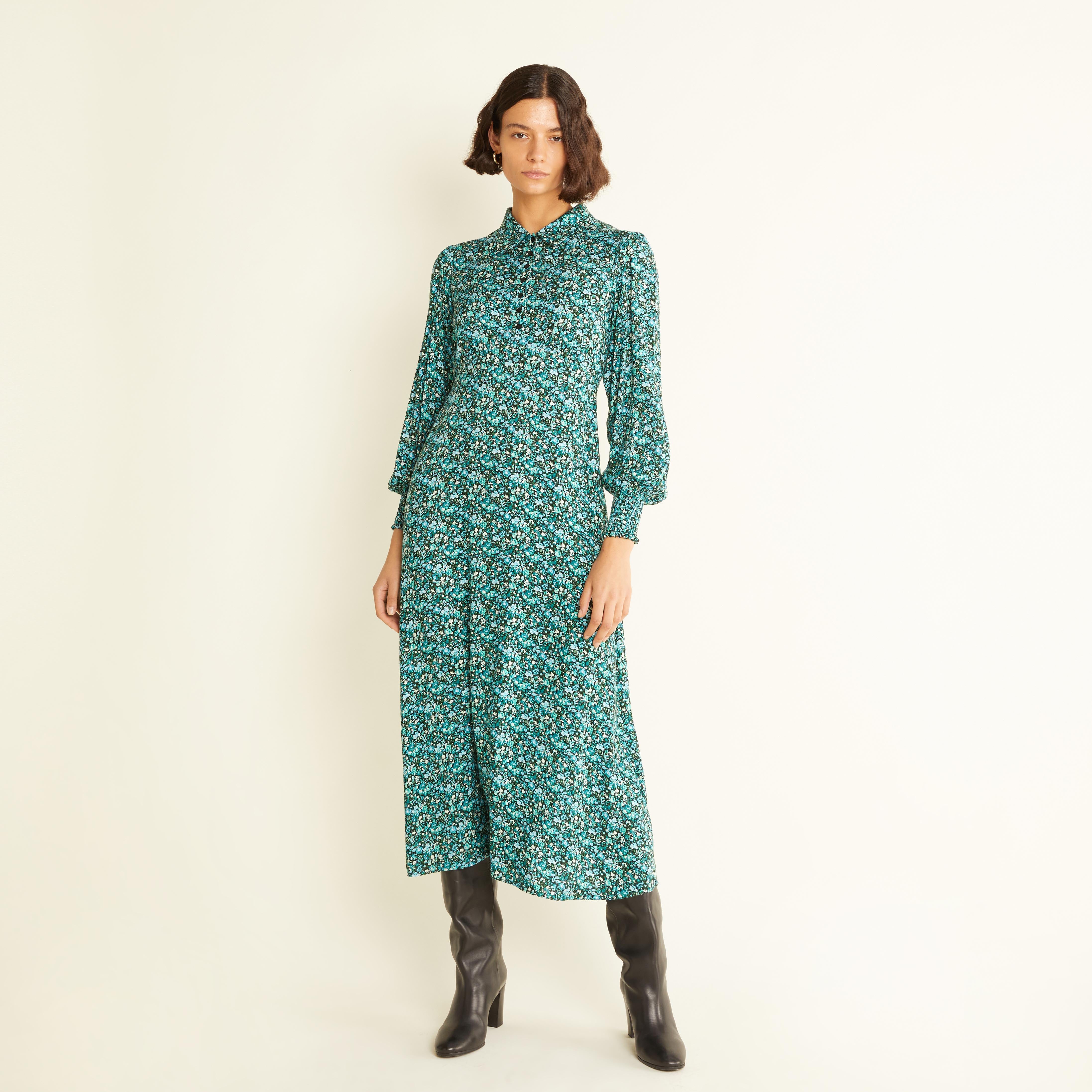 Re-Loved Green Floral Midi Dress - Size 8