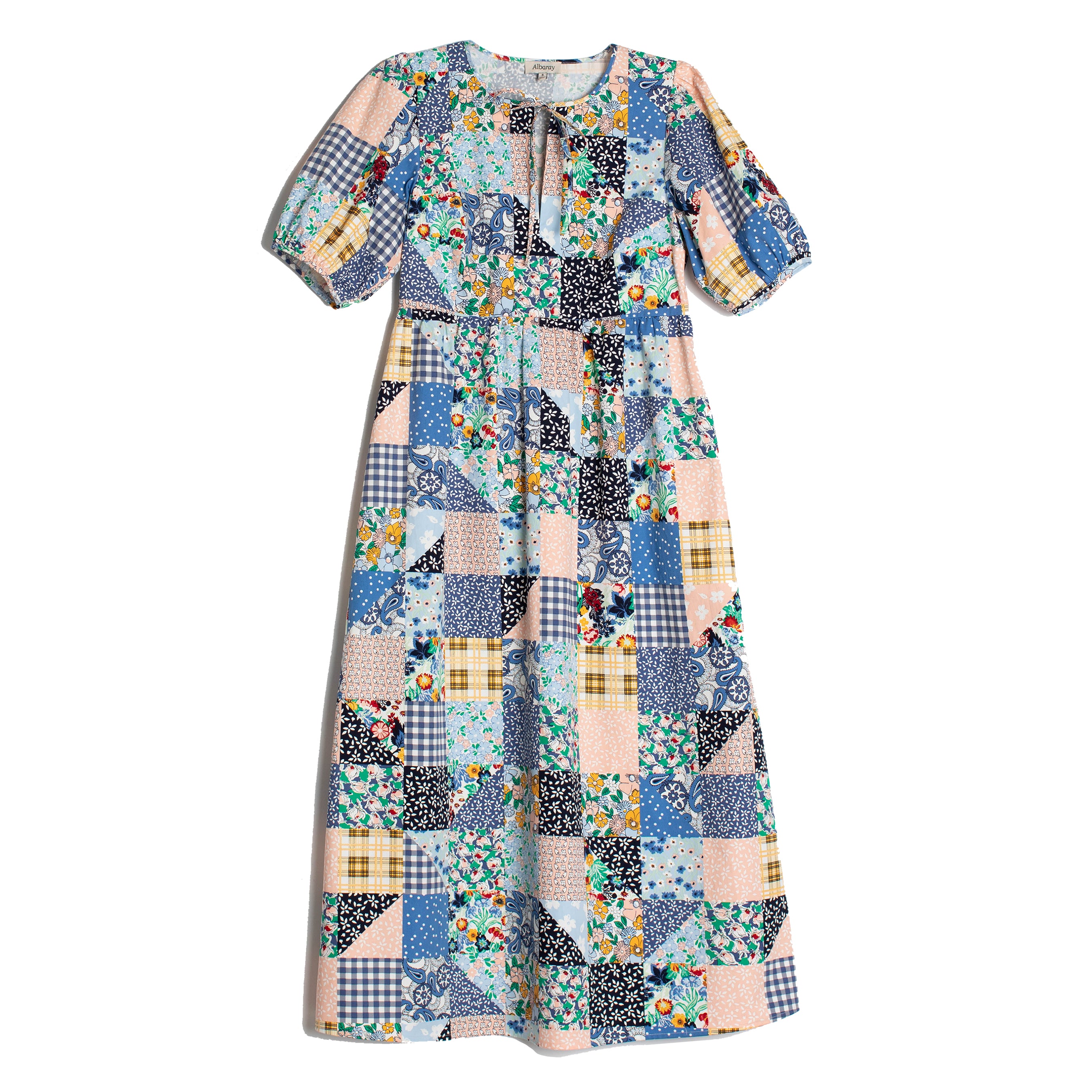 Re-Loved Blue Patchwork Print Midi Dress - Size 12