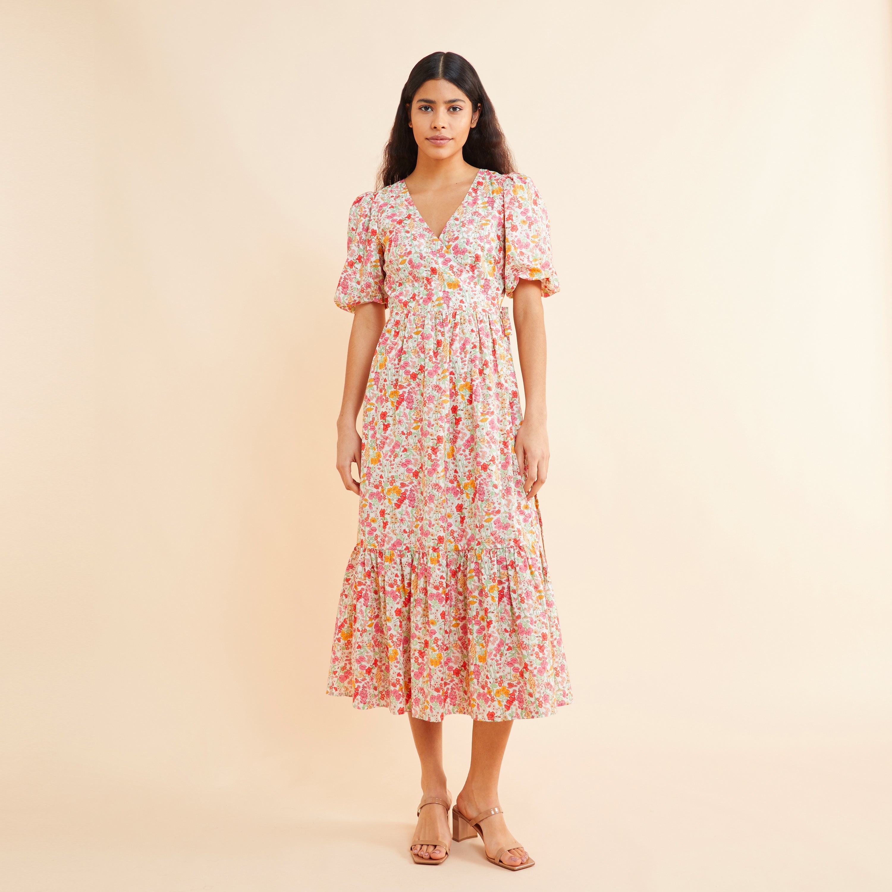 Re-Loved Organic Cotton Delicate Floral Wrap Dress - Size 16