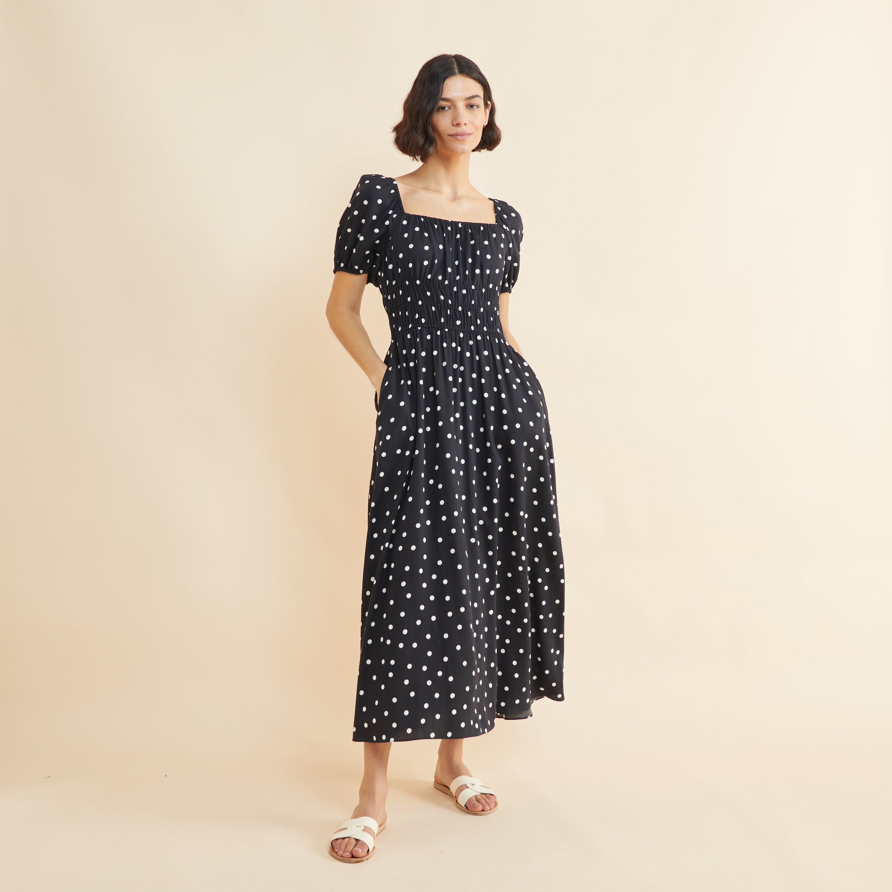 Re-Loved Black & White Spot Midi Dress Size 18