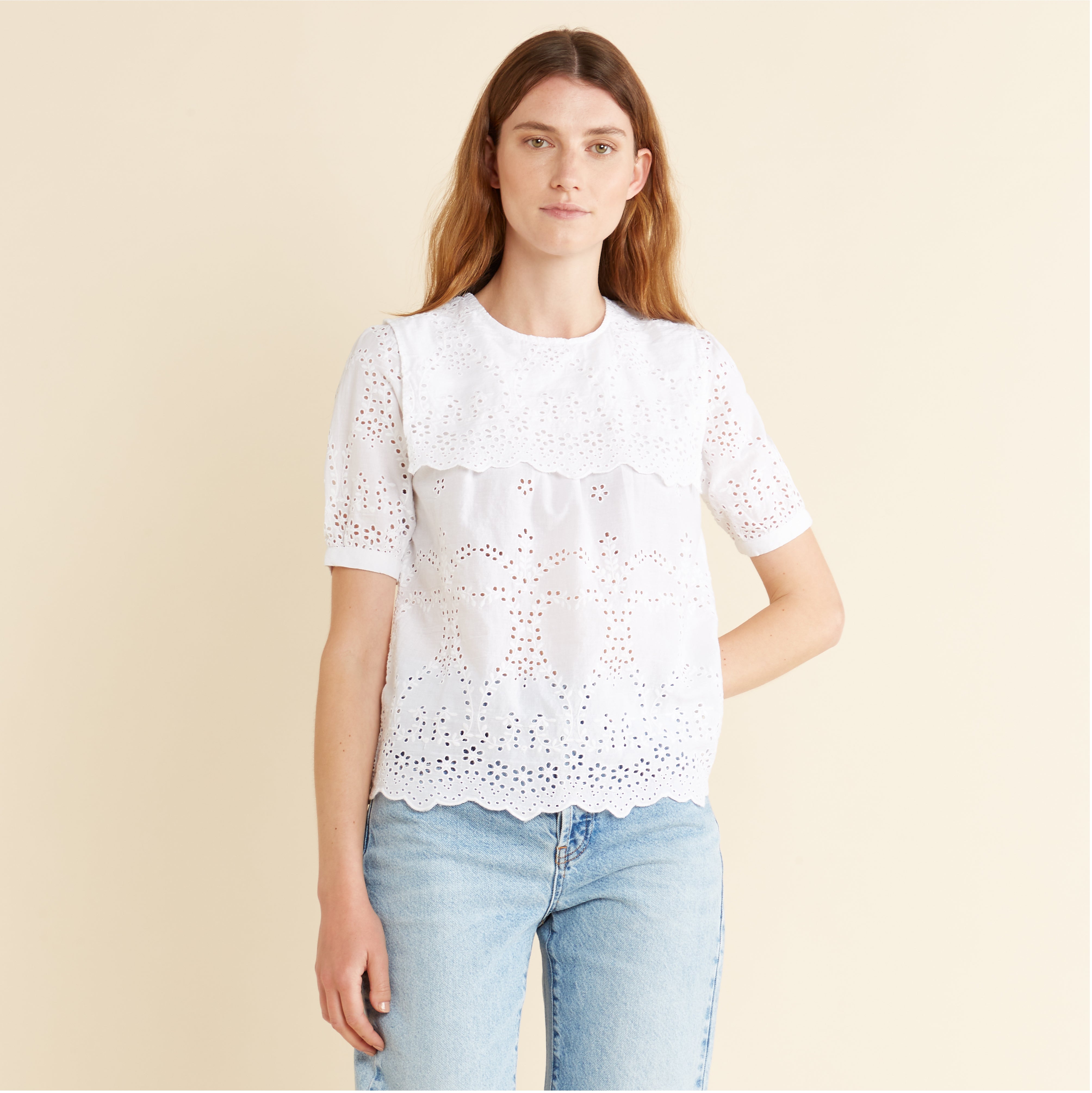 Re-Loved  White Embroidered Top - Size 12