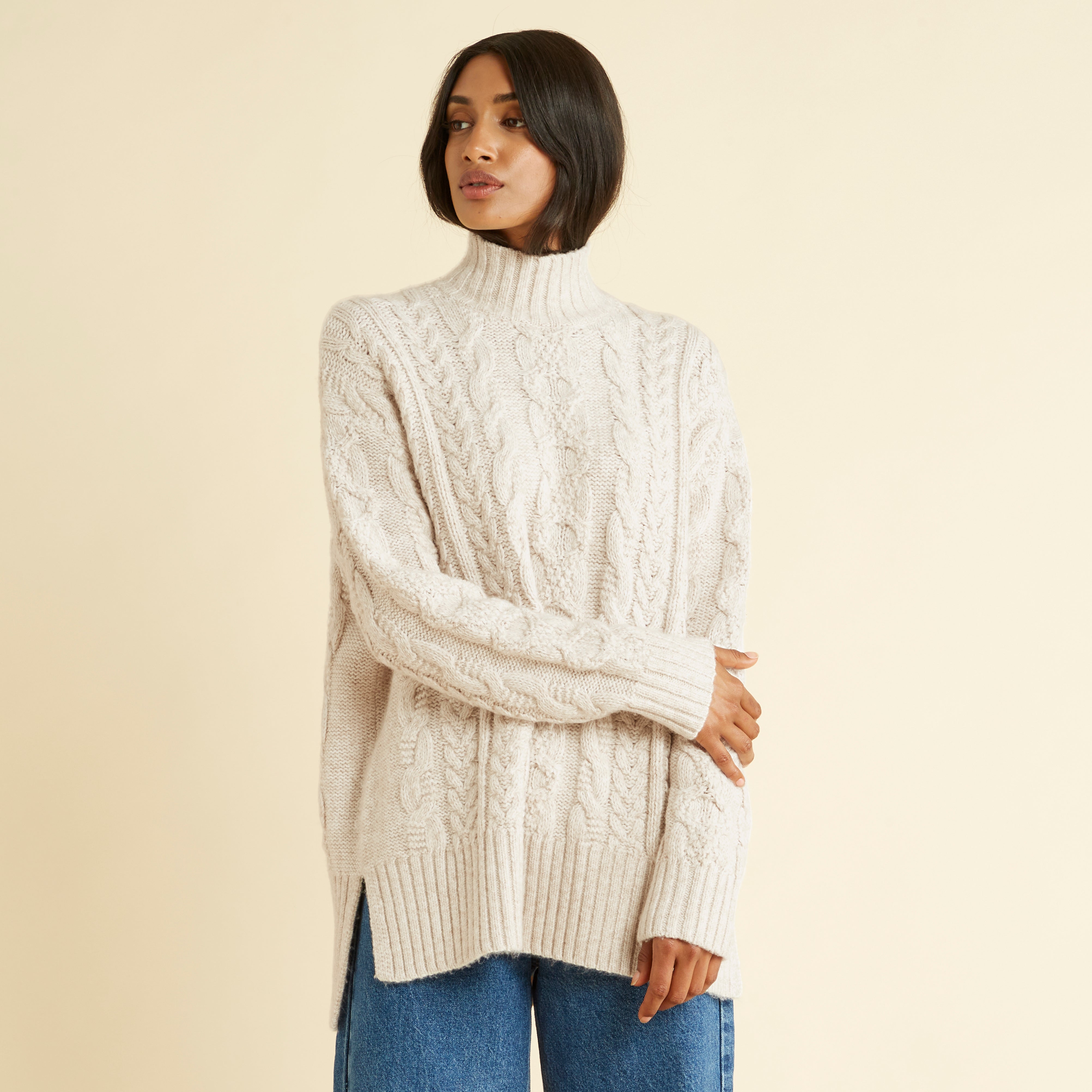 Re-Loved  Cream Cable Turtle Neck Jumper - Size 12