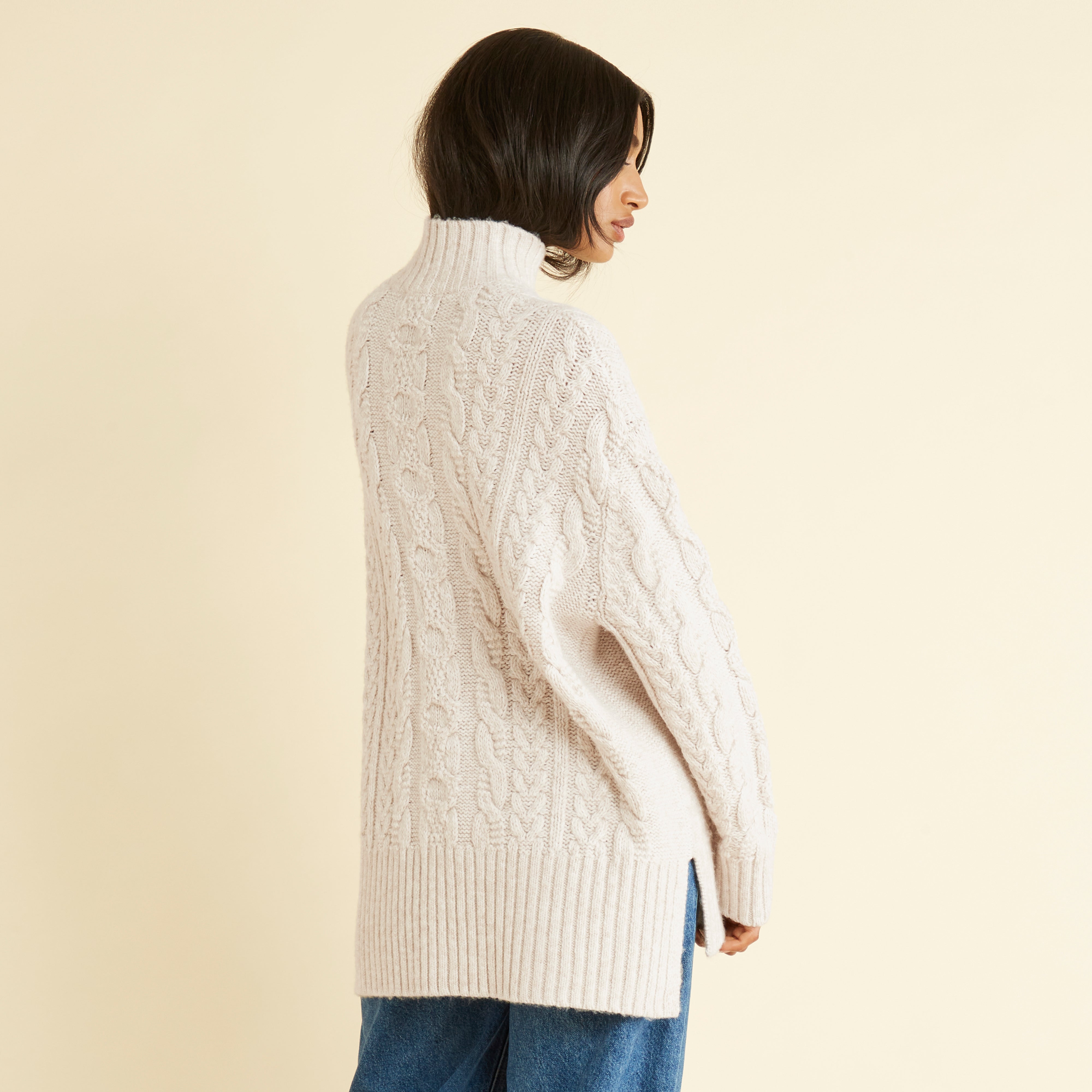 Re-Loved  Cream Cable Turtle Neck Jumper - Size 12