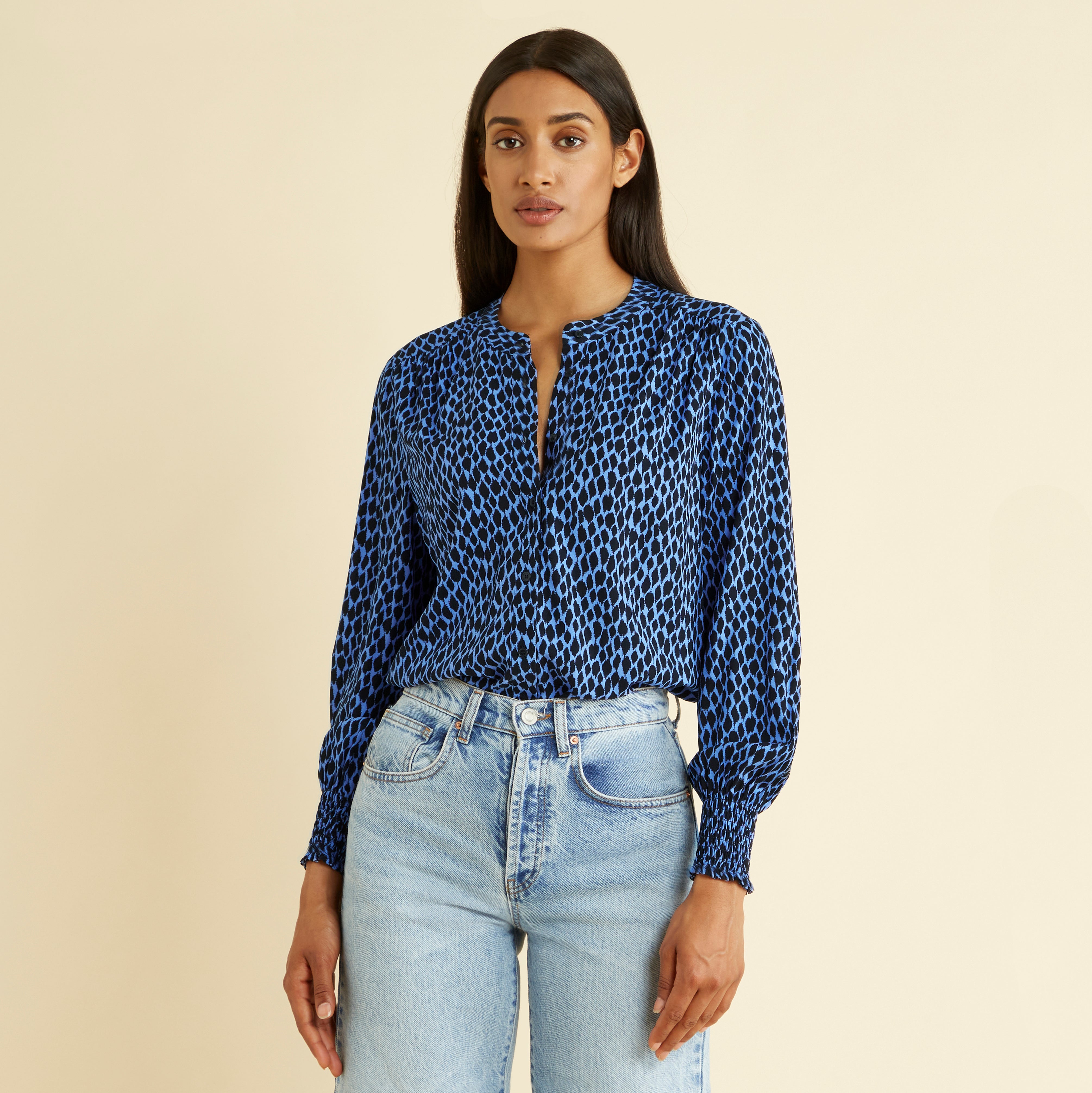 Re-Loved Blue Ikat Blouse Size 10