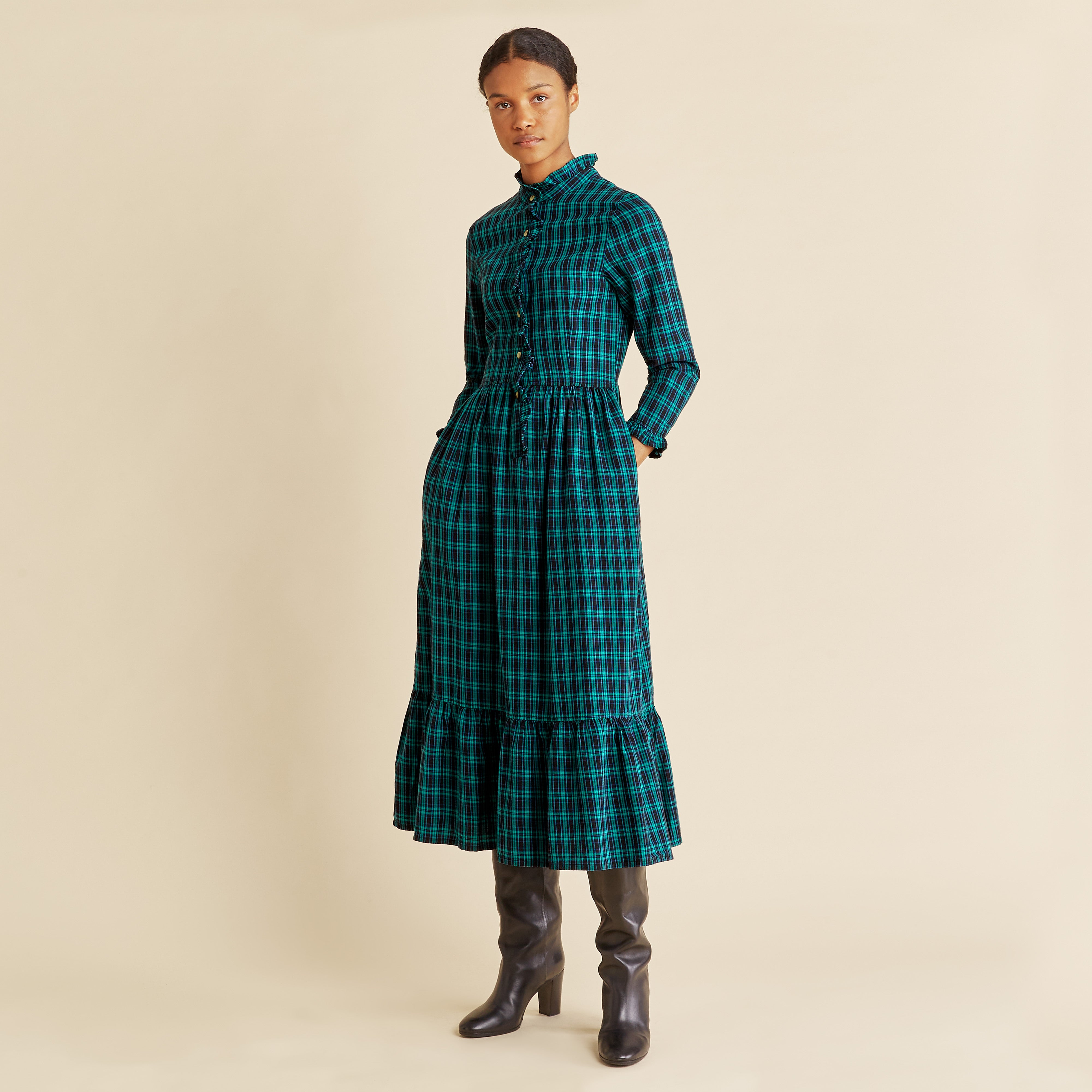 Re-Loved Green Check Ruffle Trim Dress Size 18