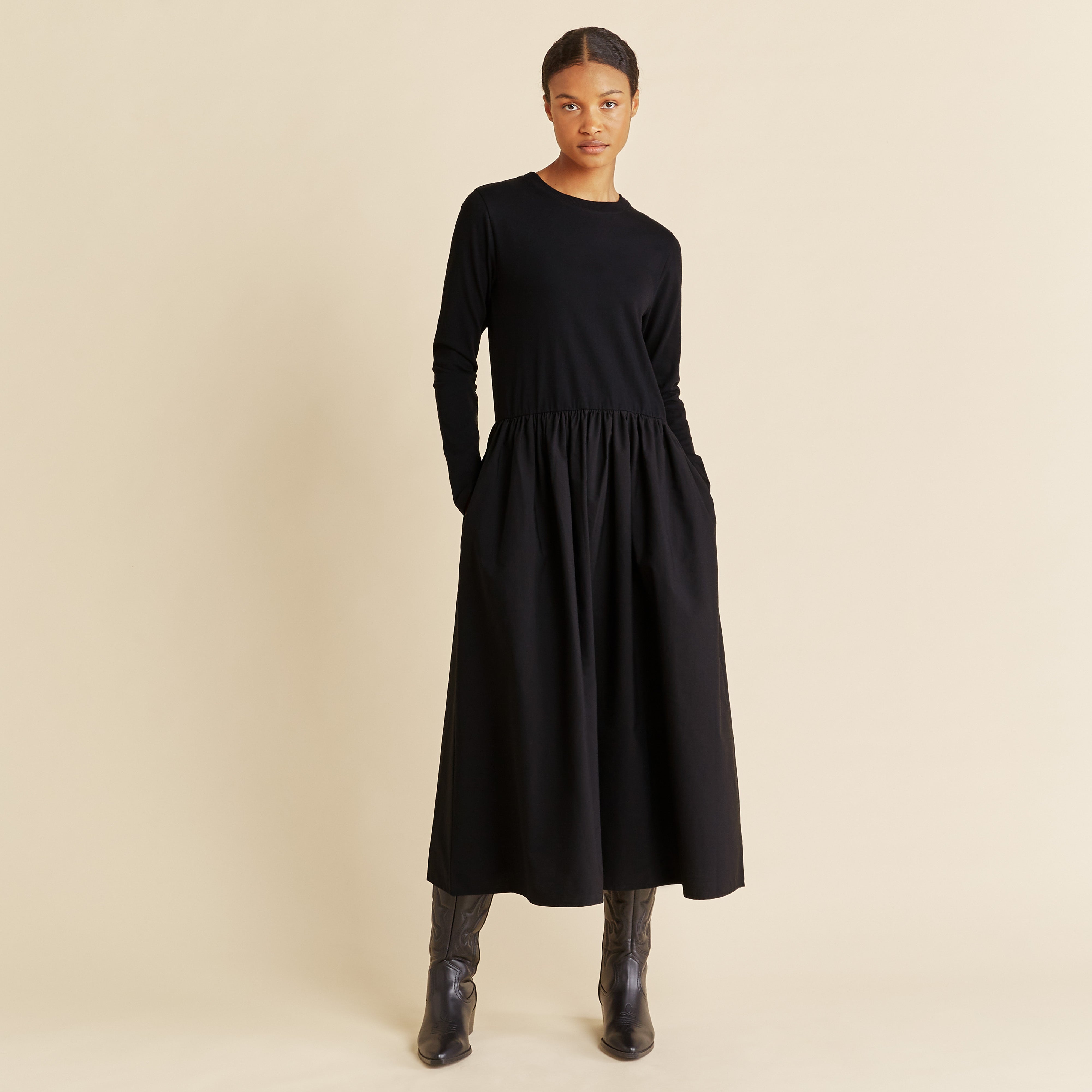 Re-Loved  Long Sleeve Jersey and Woven Mix Dress - Size 8