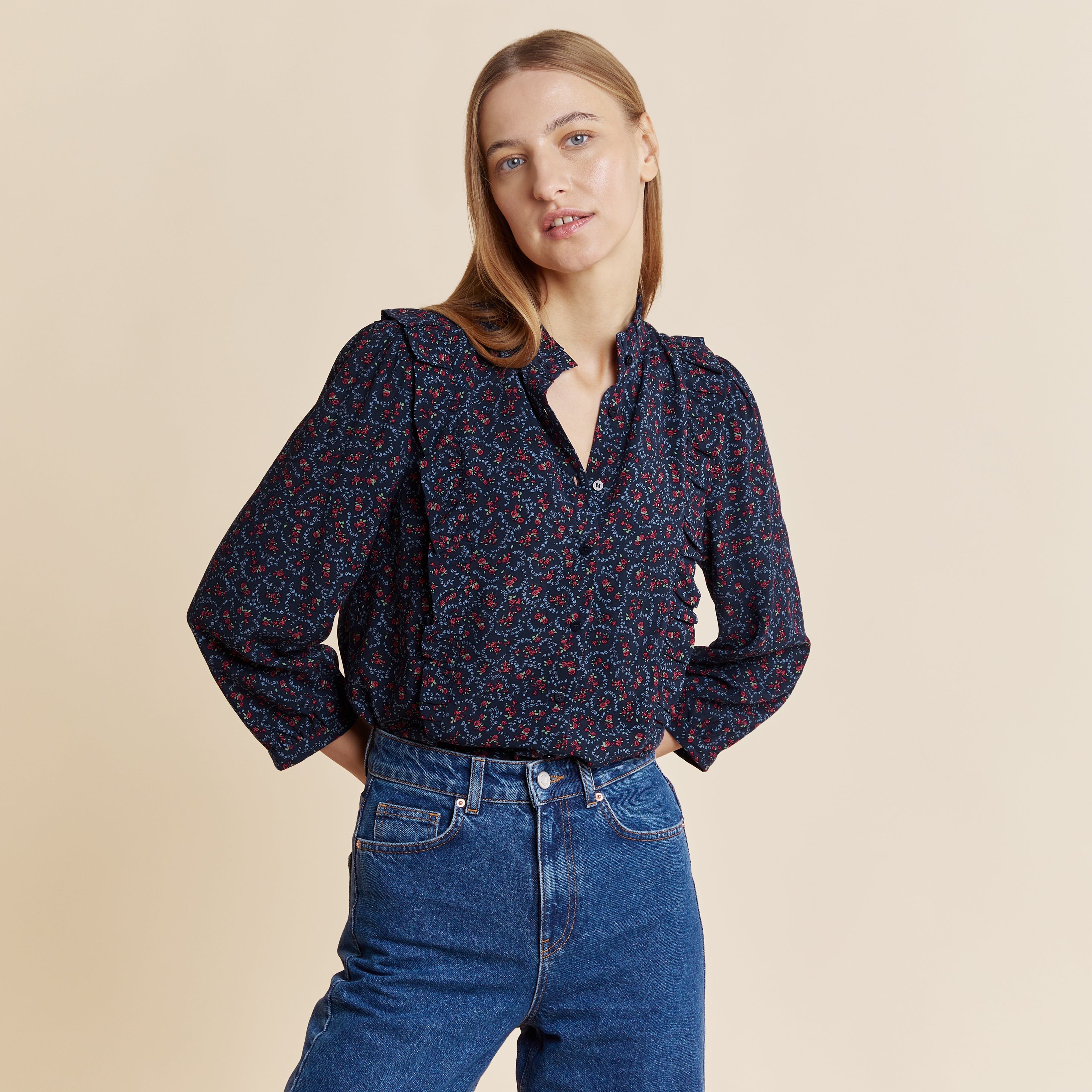 Re-Loved Vintage Rose Western Frill Blouse - Size 12