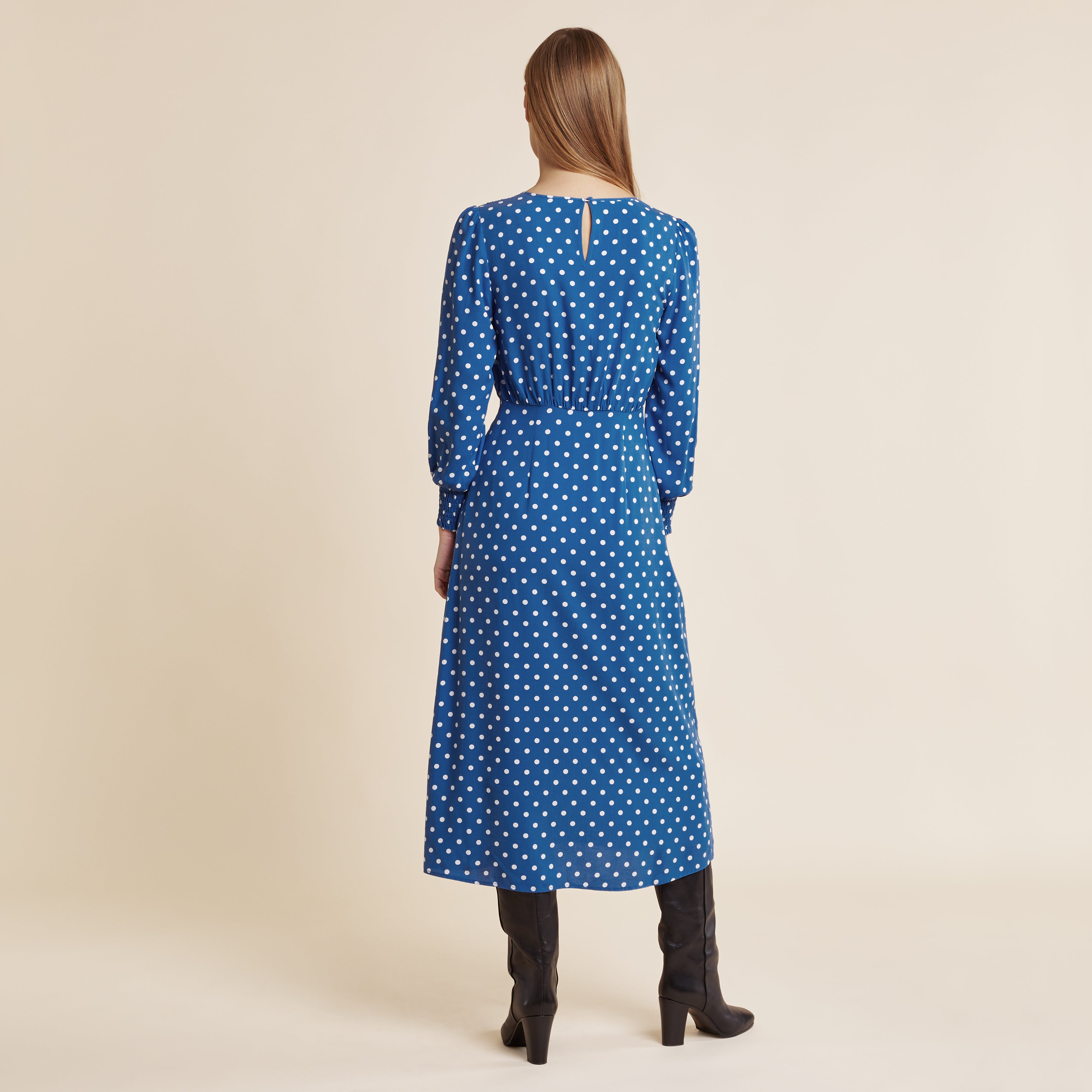 Re-Loved Blue Spot Midi Dress - Size 12