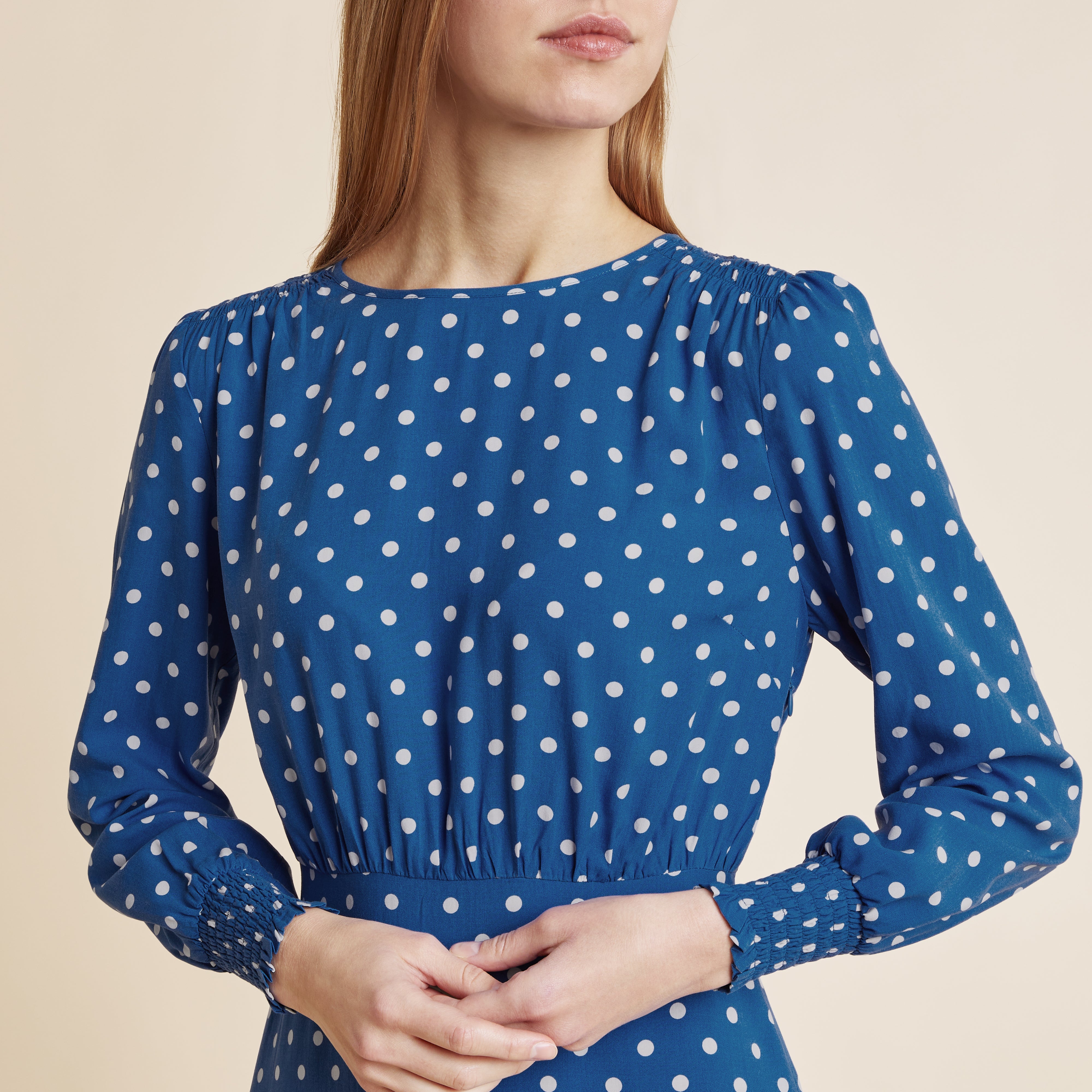 Re-Loved Blue Spot Midi Dress - Size 18