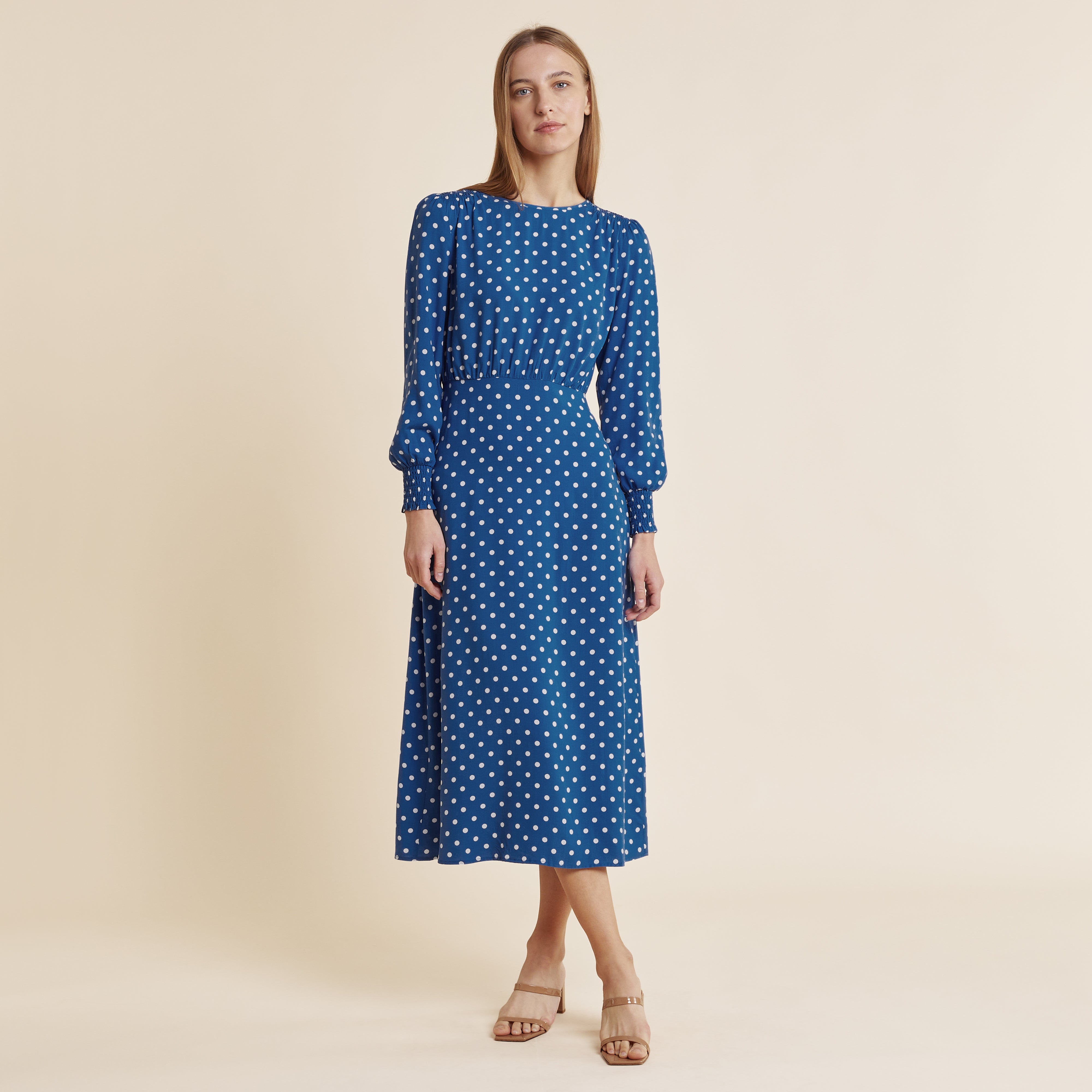 Re-Loved Blue Spot Midi Dress - Size 18