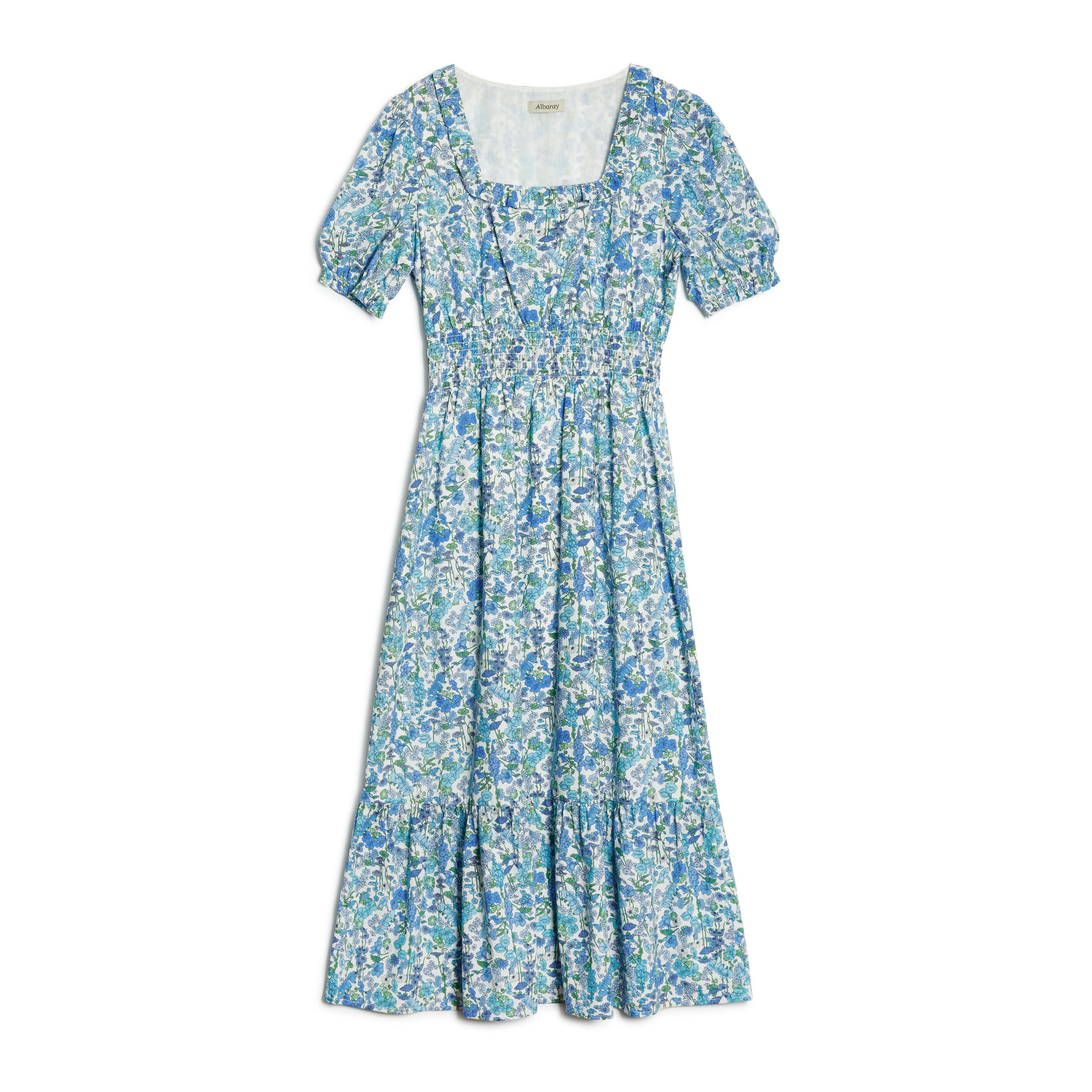 Re-Loved Blue Floral Square Neck Midi Dress Size 8