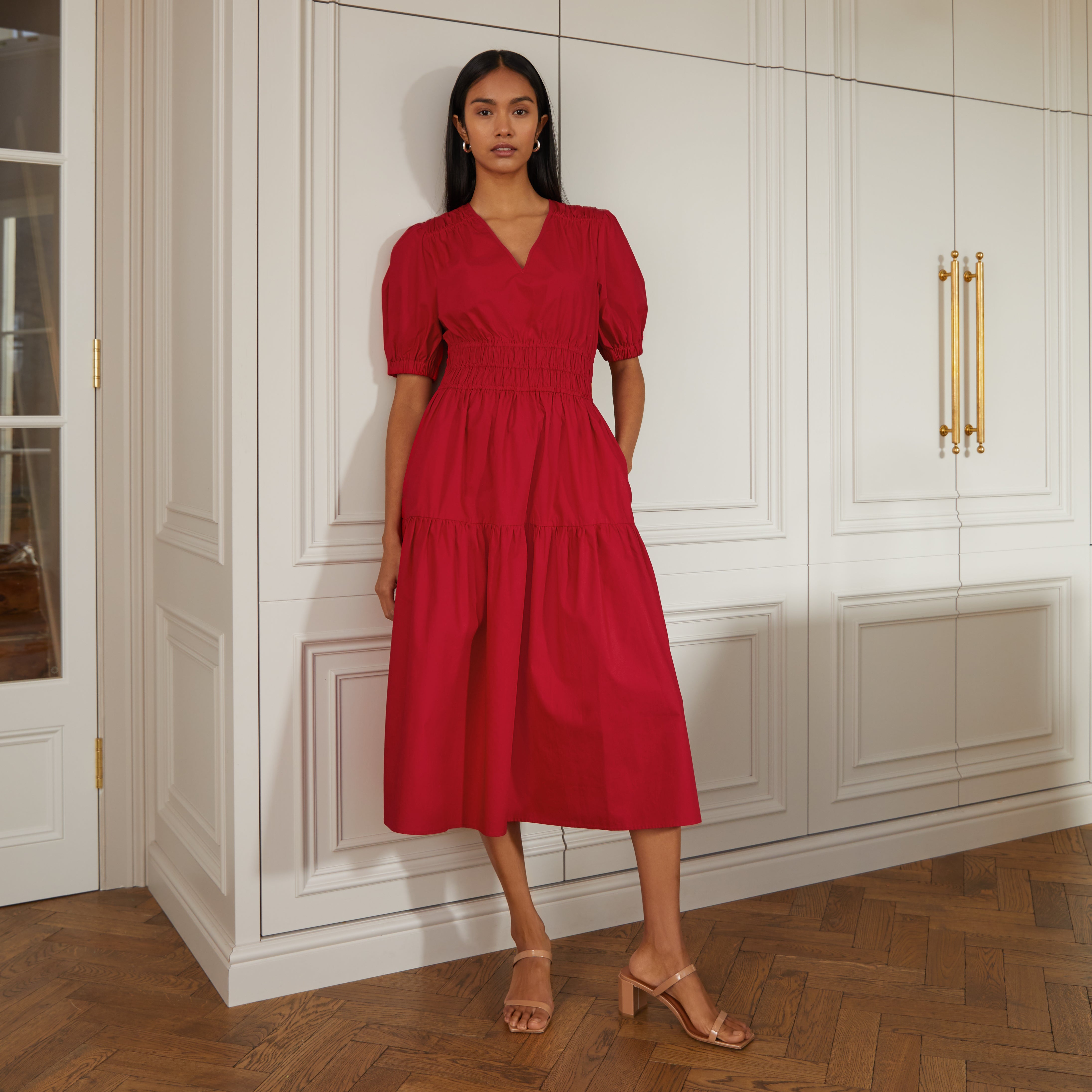 Re-Loved Shirred Waist Organic Cotton V Neck Dress - Size 8