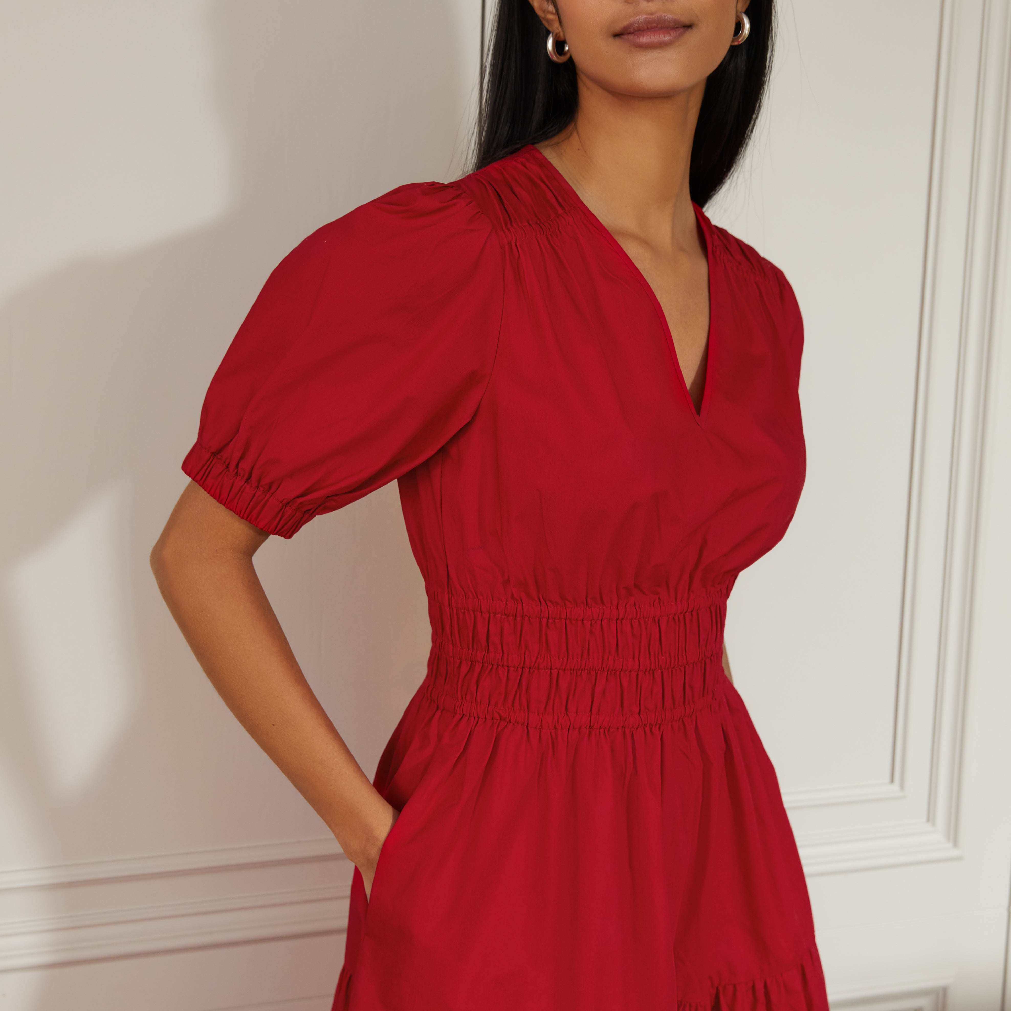 Re-Loved Shirred Waist Organic Cotton V Neck Dress - Size 8