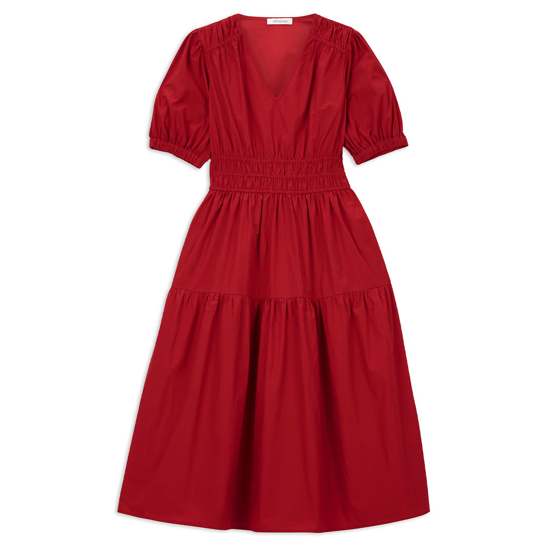 Re-Loved Shirred Waist Organic Cotton V Neck Dress - Size 8
