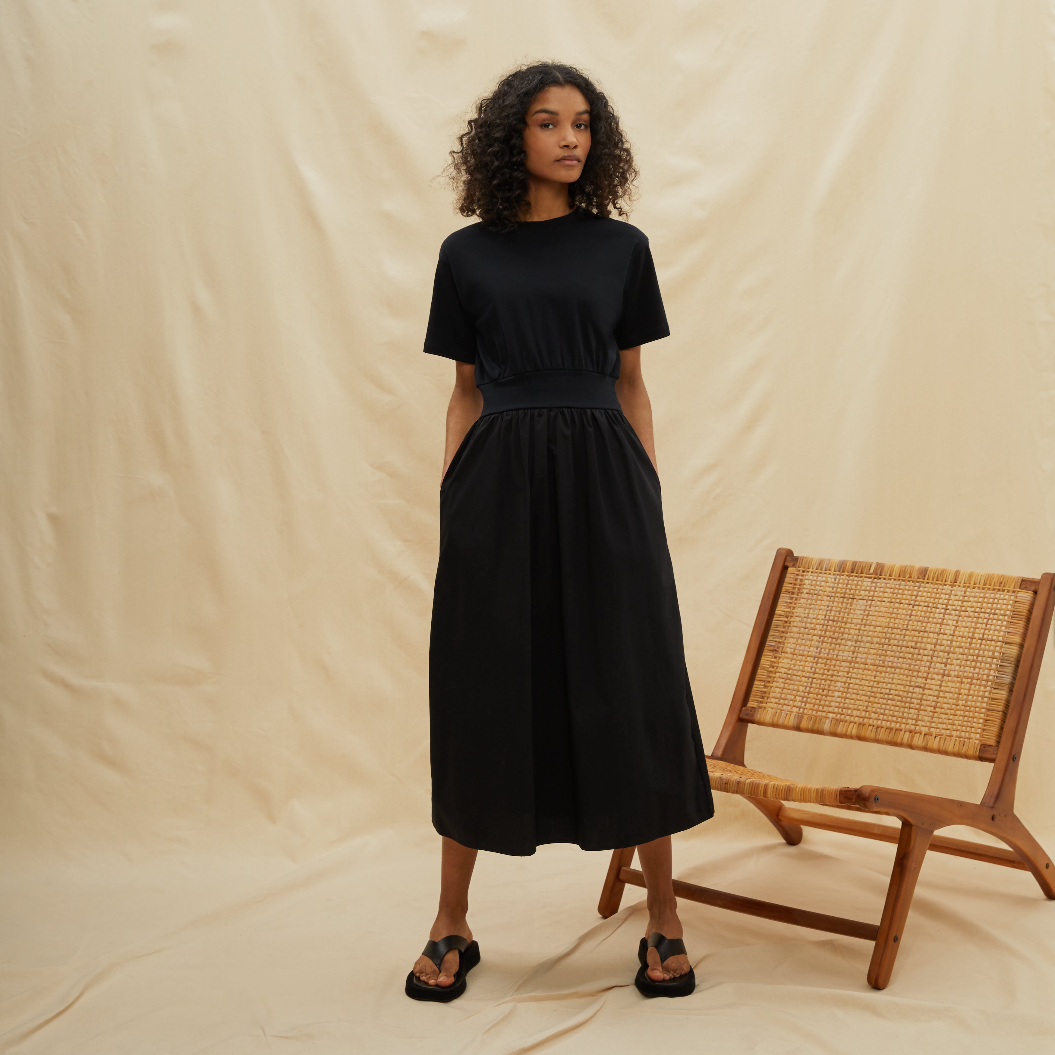 Re-Loved  Woven and Jersey T Shirt Dress - Size 16
