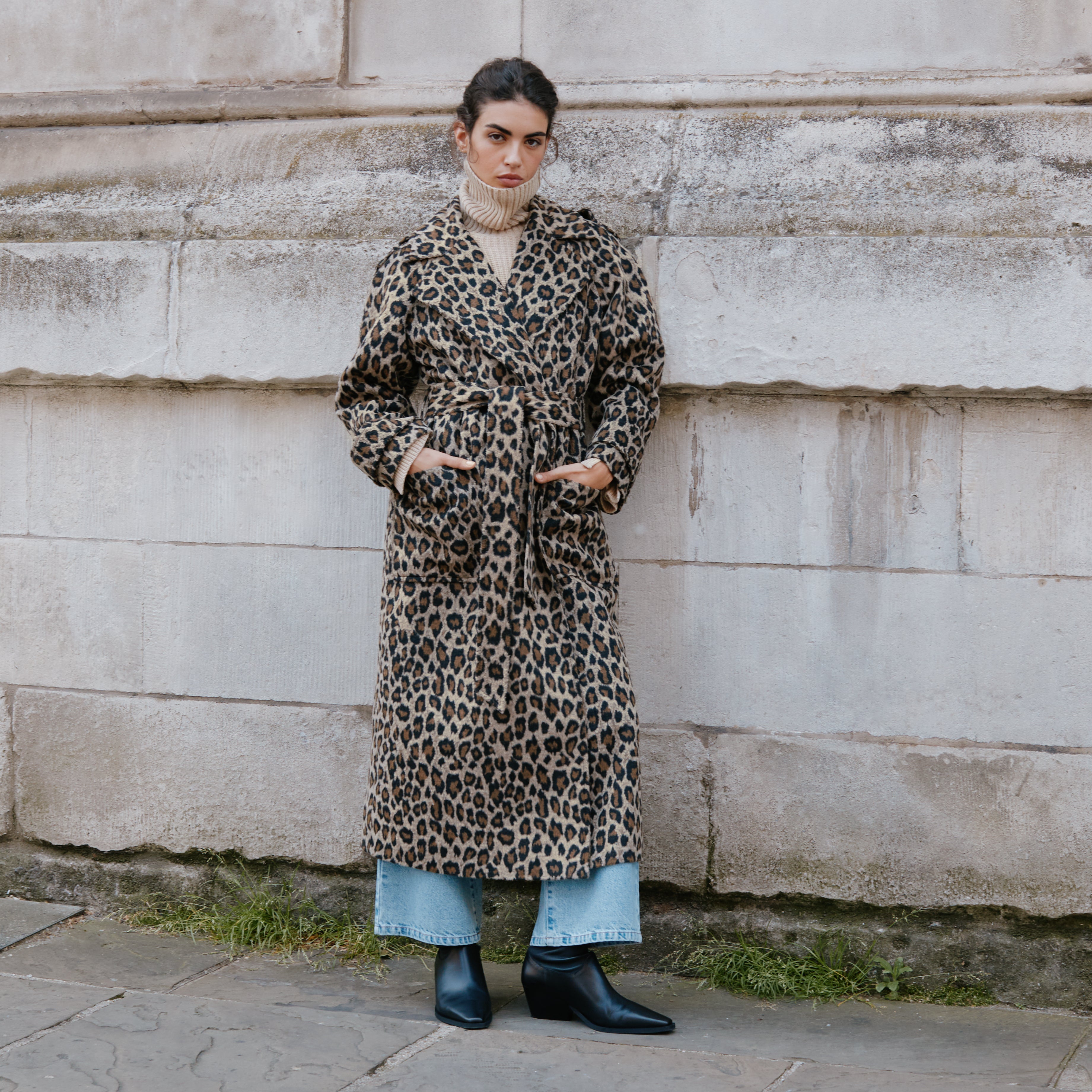Re-Loved Animal Jacquard Belted Coat - Size 8