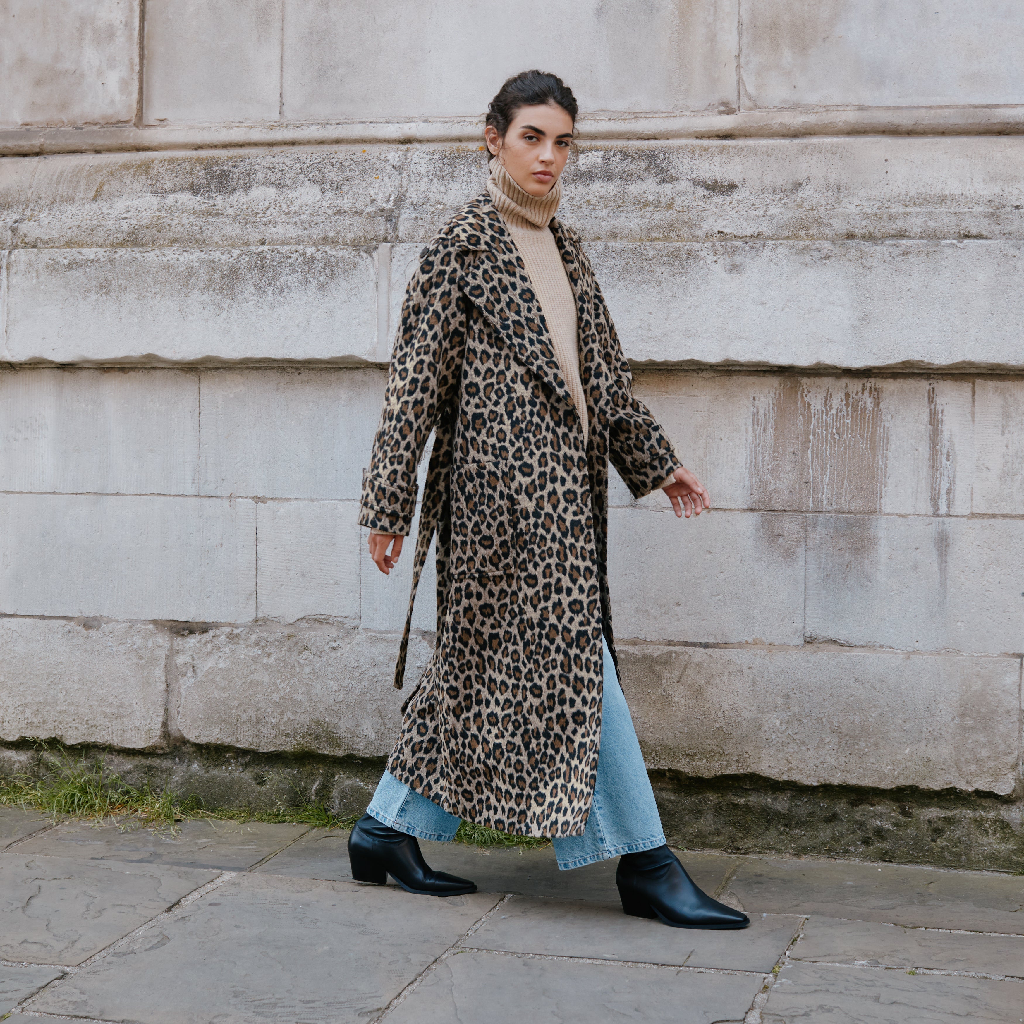 Re-Loved Animal Jacquard Belted Coat - Size 8