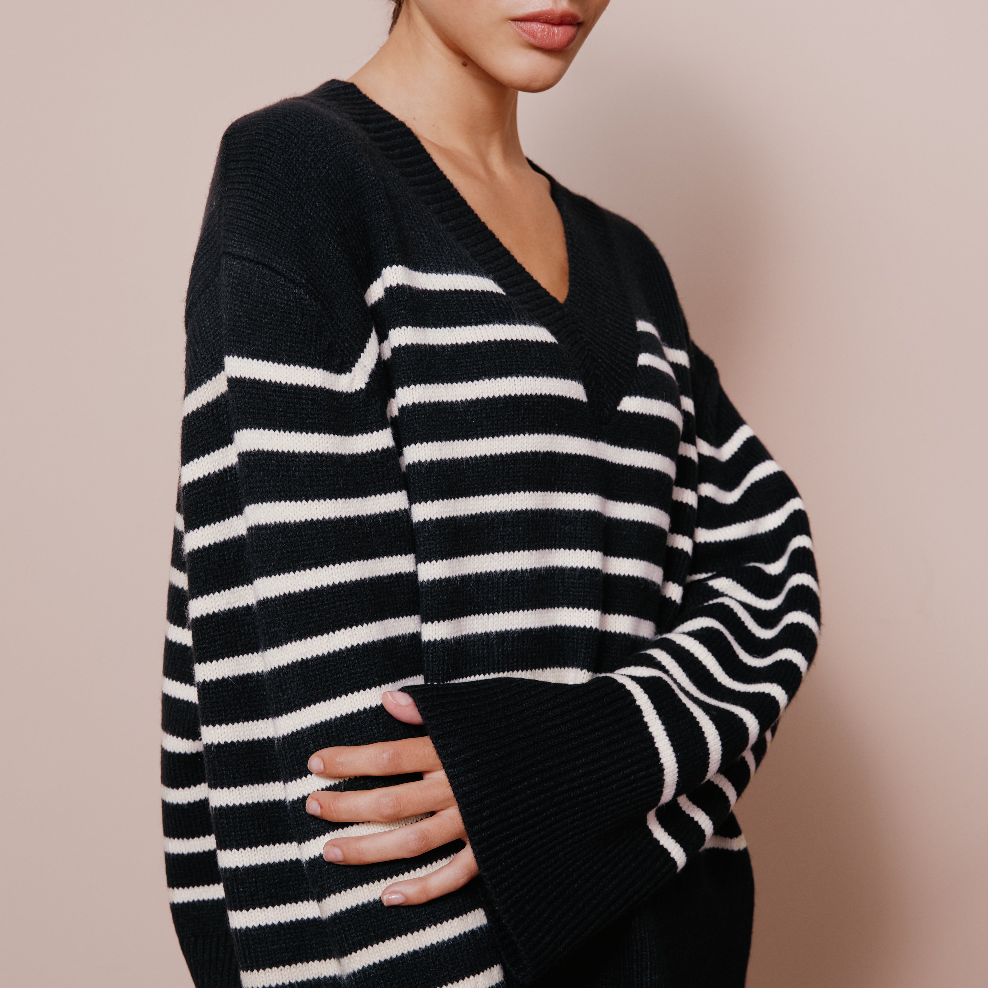 Striped v neck jumper clearance