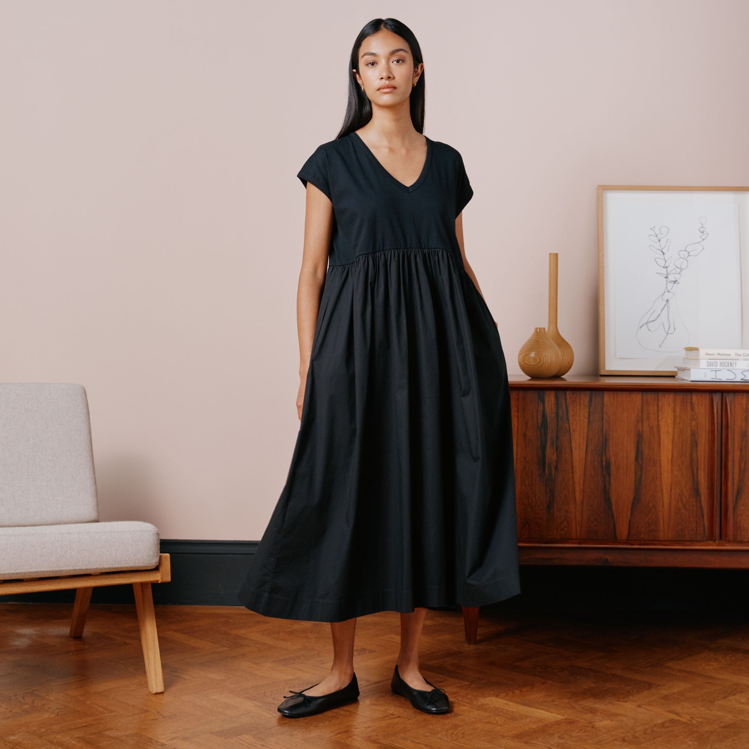 Re-Loved V Neck Woven Mix Dress - Size 8