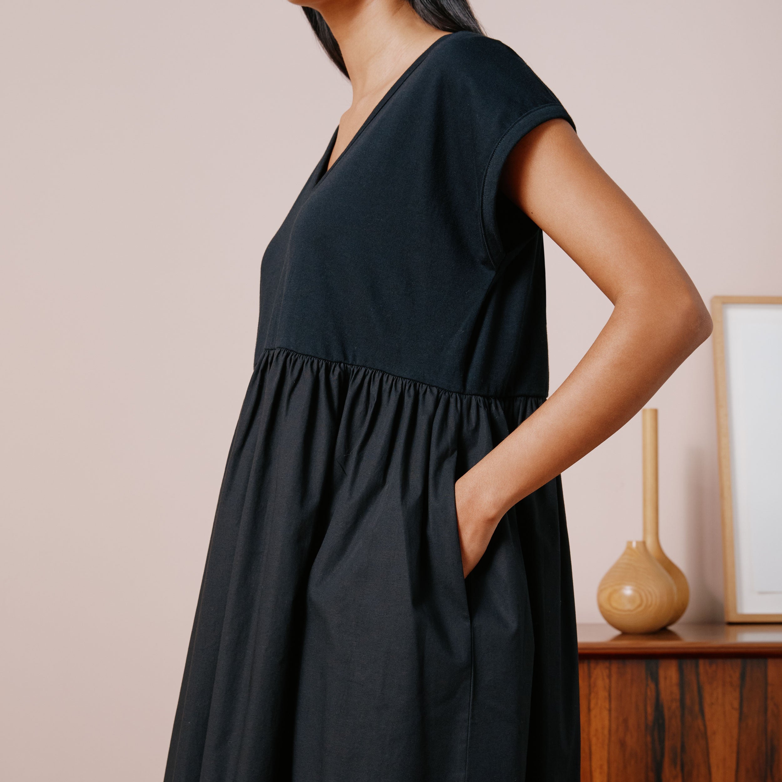 Re-Loved V Neck Woven Mix Dress - Size 8