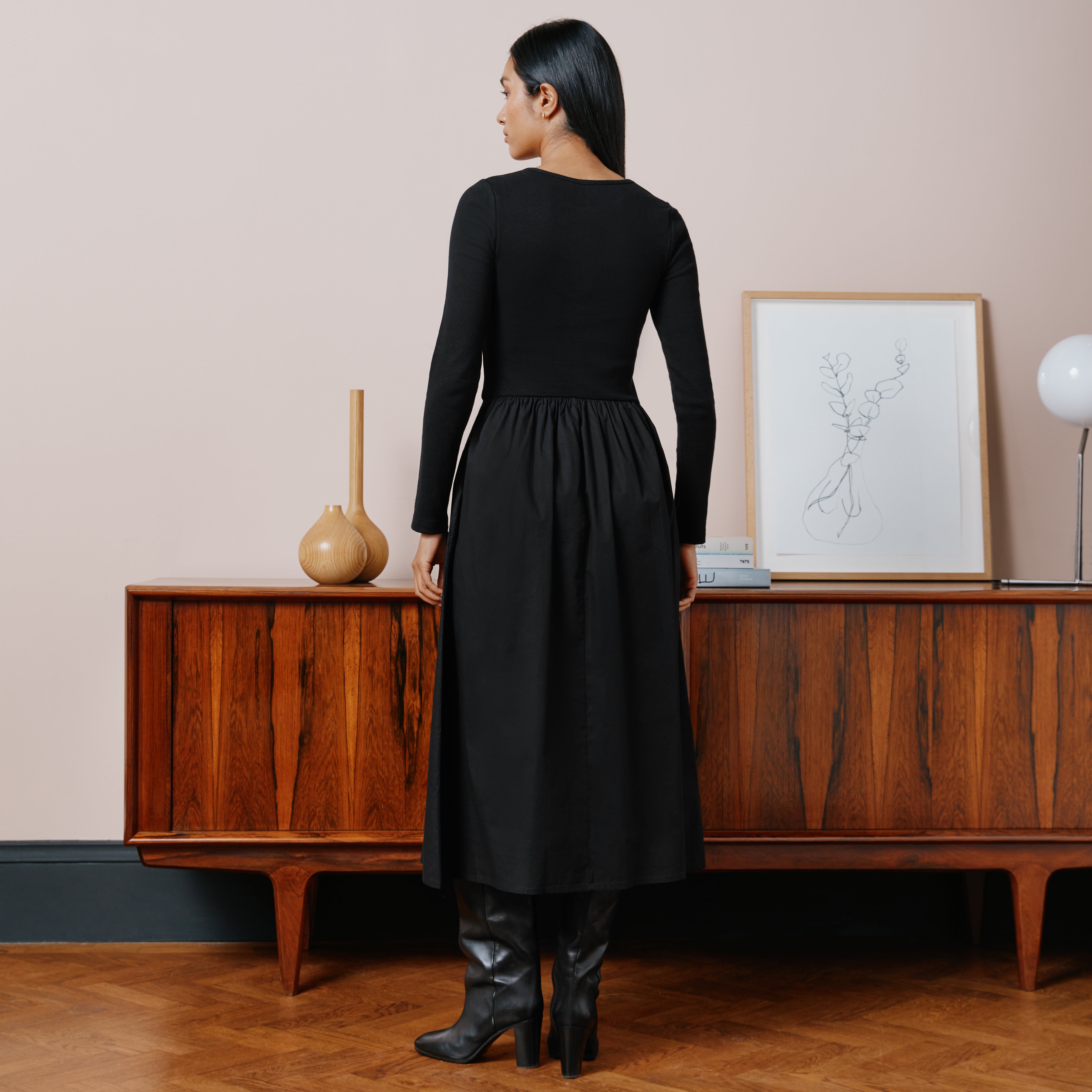 Re-Loved Long Sleeved Woven Mix Dress - Size 14