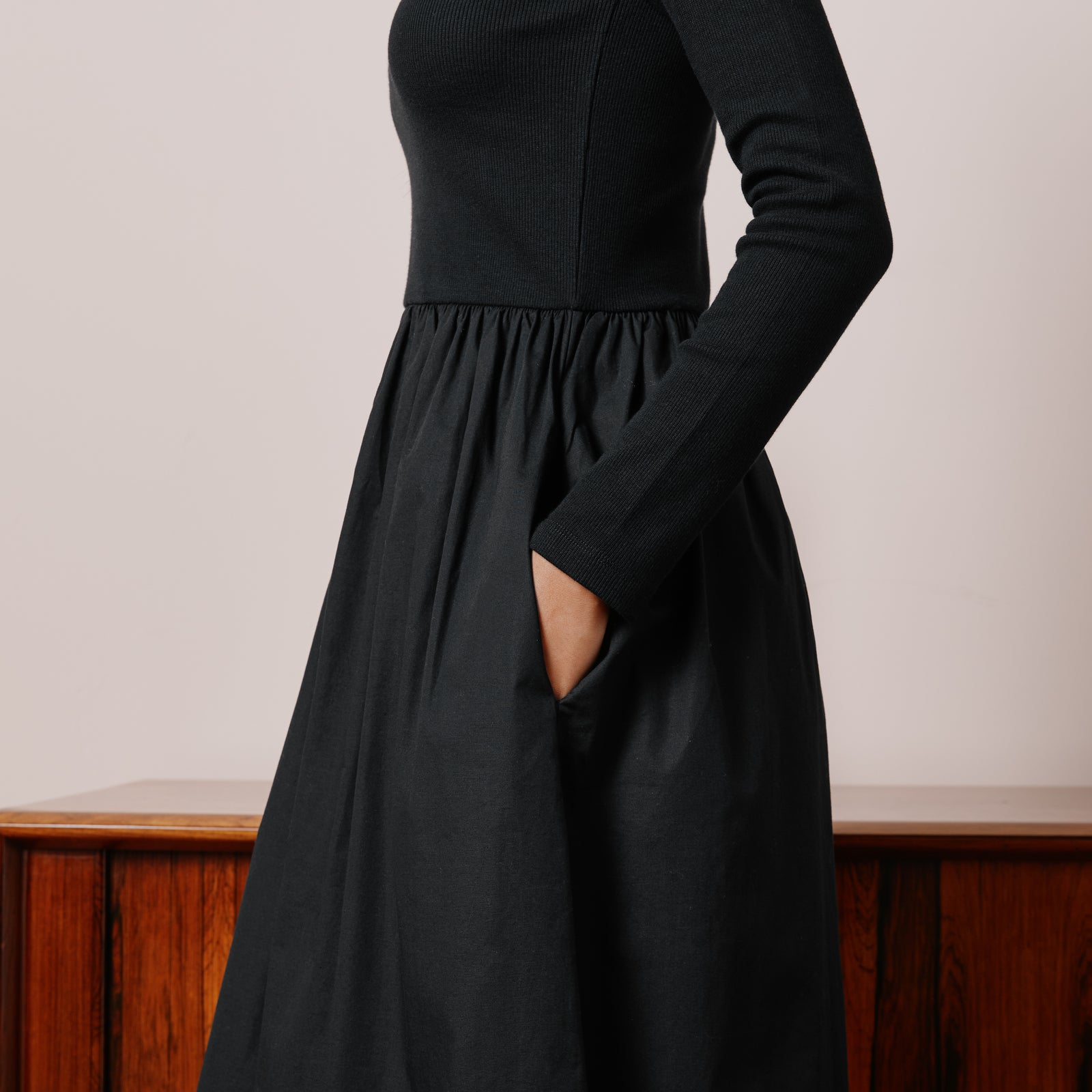 Long Sleeved Woven Mix Dress | Sustainable Womenswear | Albaray