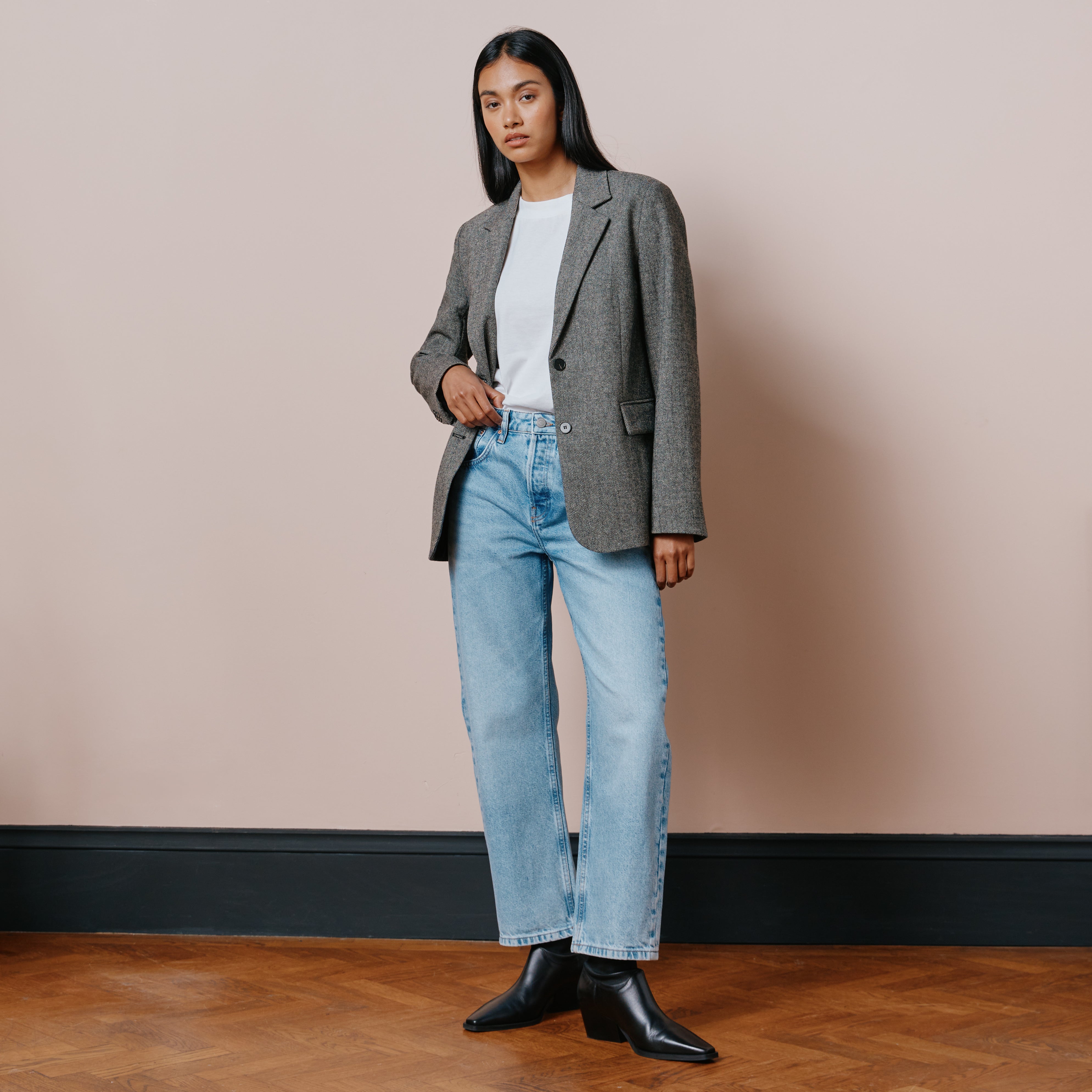 Re-Loved Grey Wool Mix Tailored Blazer - Size 10