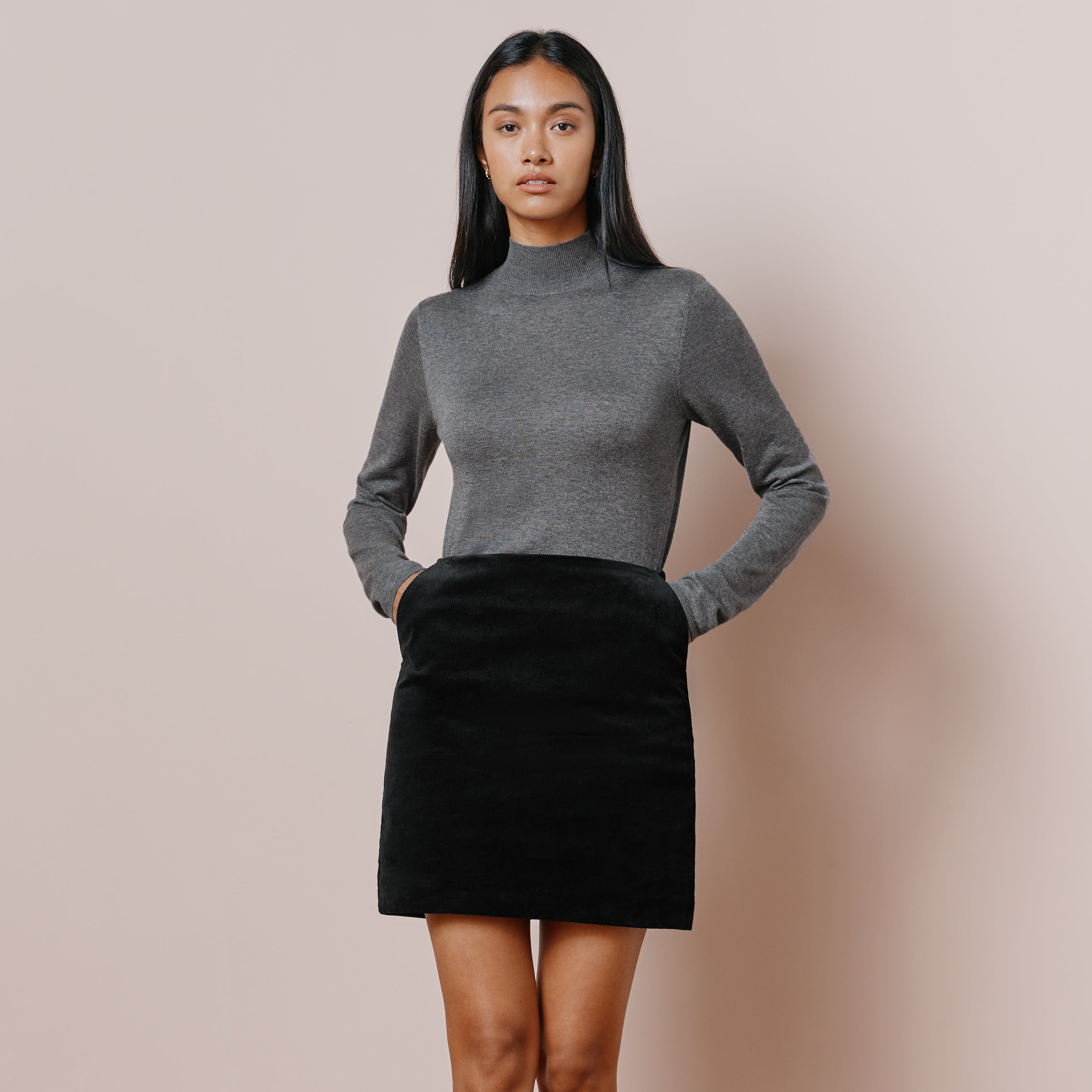 Re-Loved Black Cord Pelmet Skirt Size 8