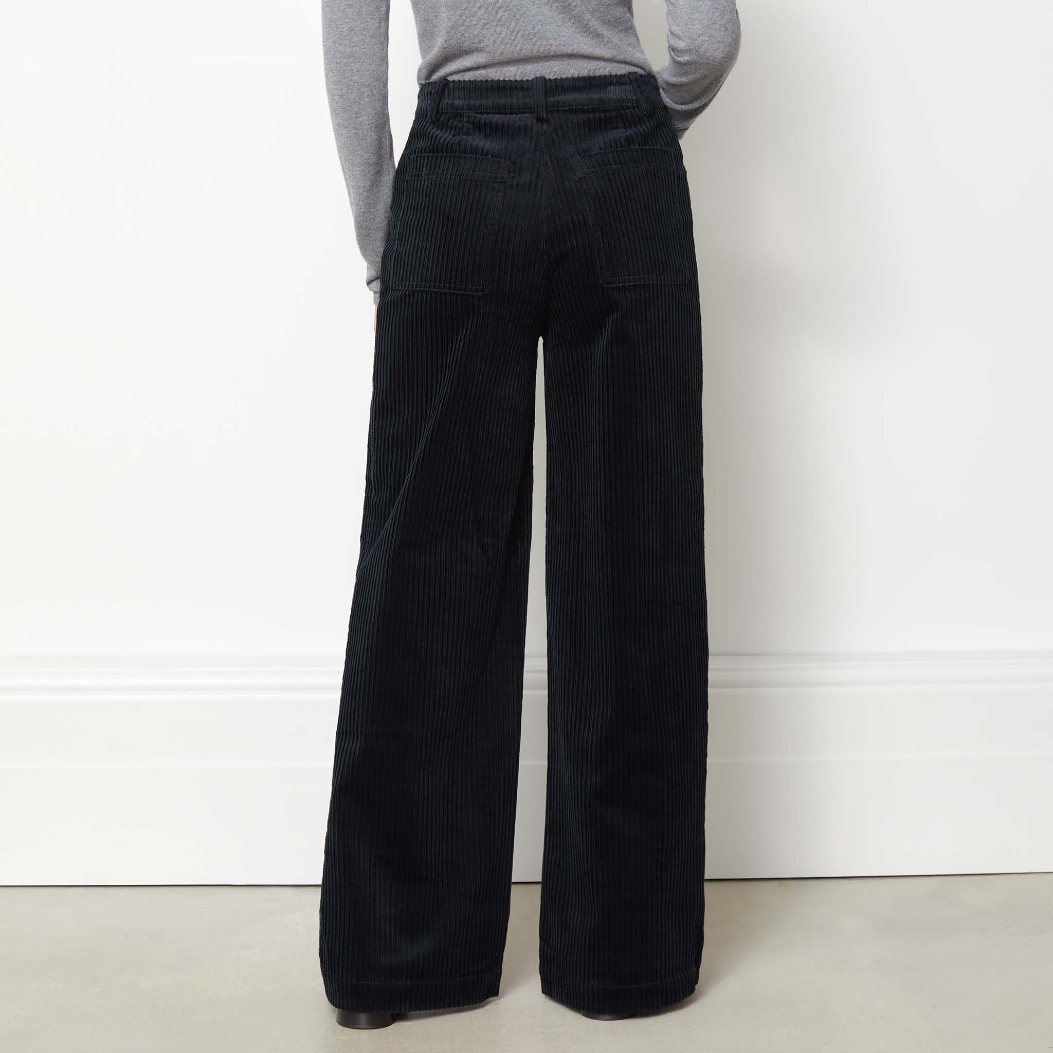 Re-Loved Black Cord Wide Leg Trouser - Size 18