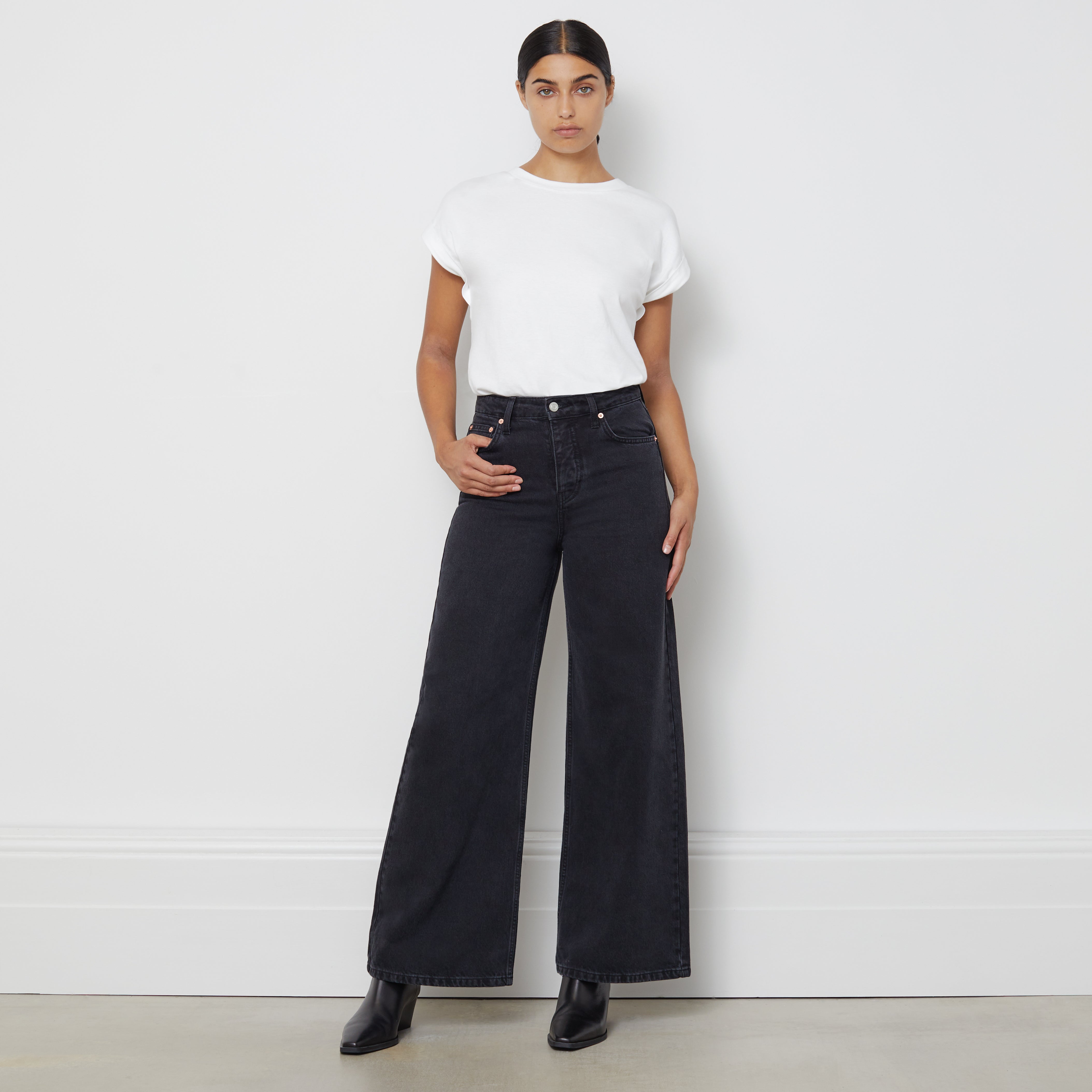 Black Full Length Wide Leg Jeans, Sustainable Womenswear
